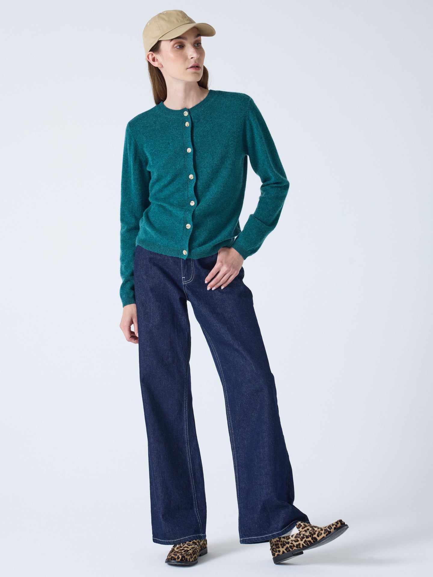maddelena - 100% cashmere cardigan - heathered teal