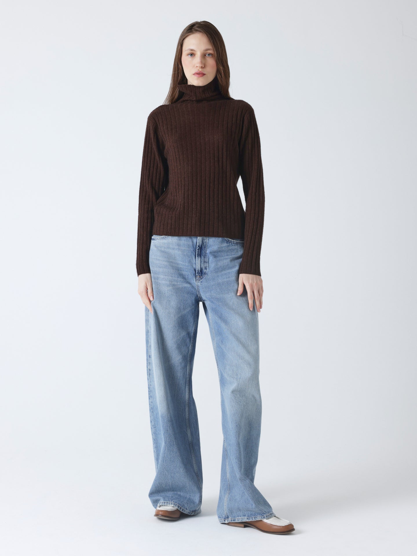 oria - 100% cashmere ribbed sweater - brownie