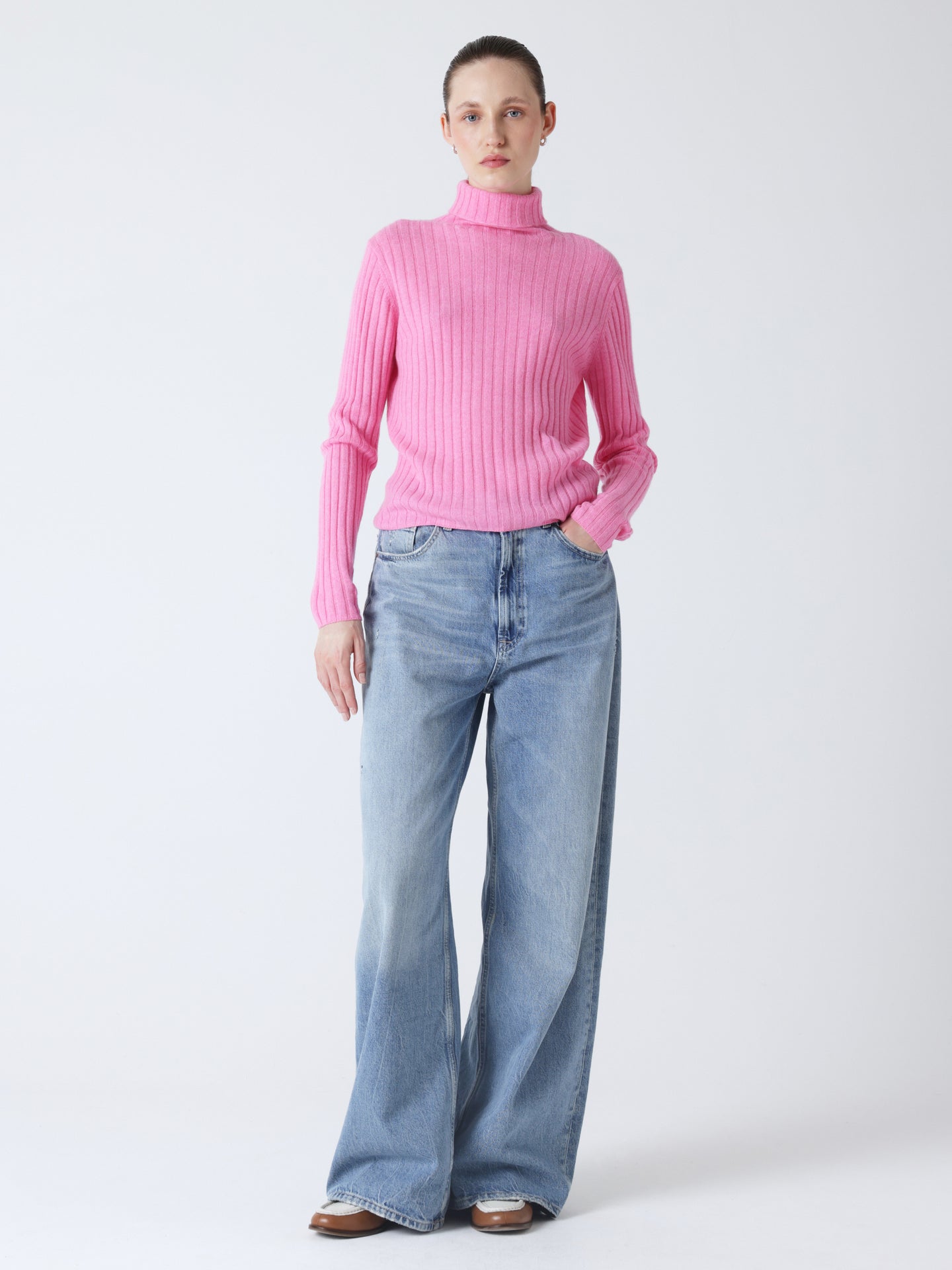 oria - Pull côtelé 100% cachemire - candy