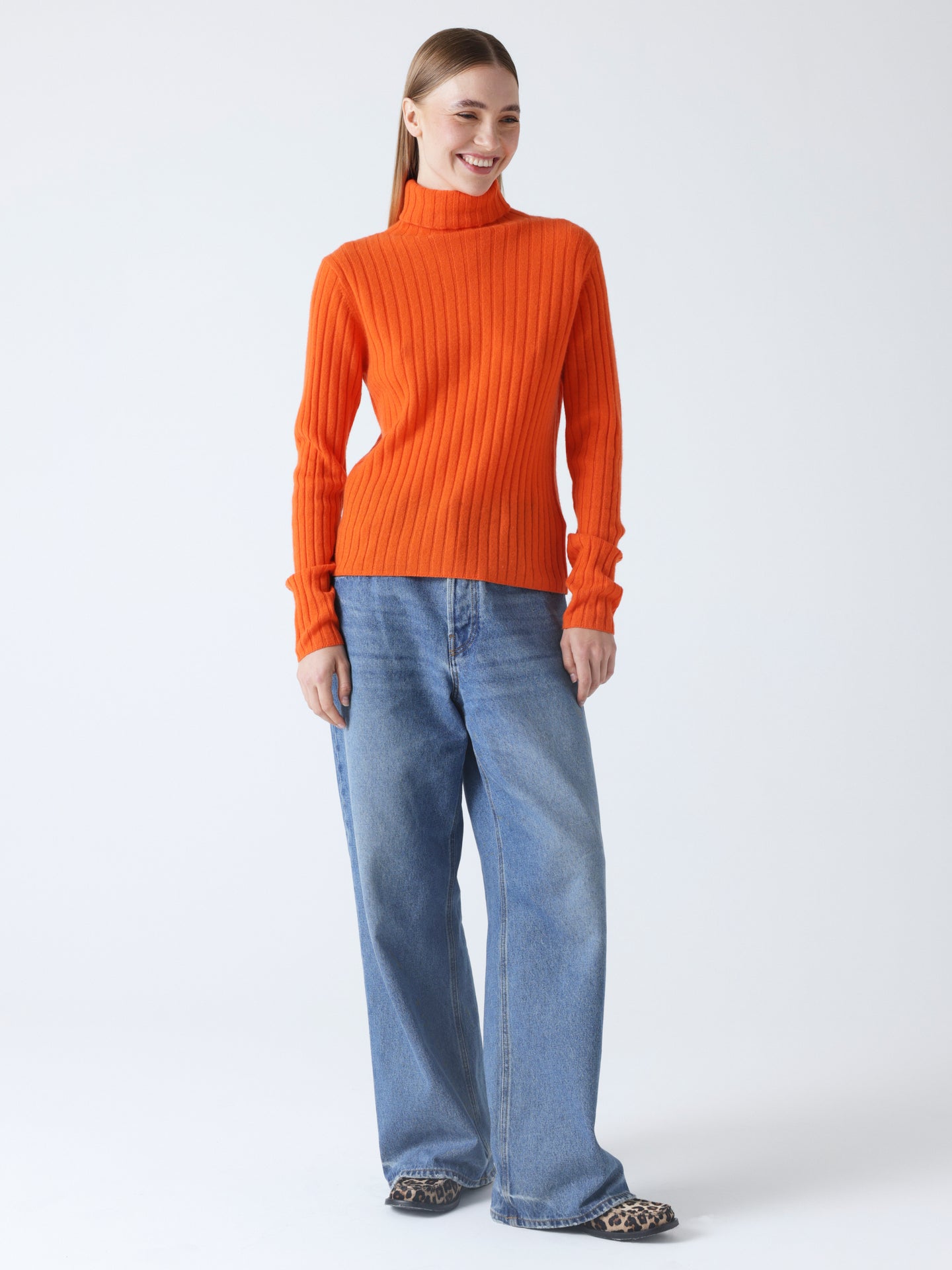 oria - Geribbelde trui 100% kasjmier - carrot