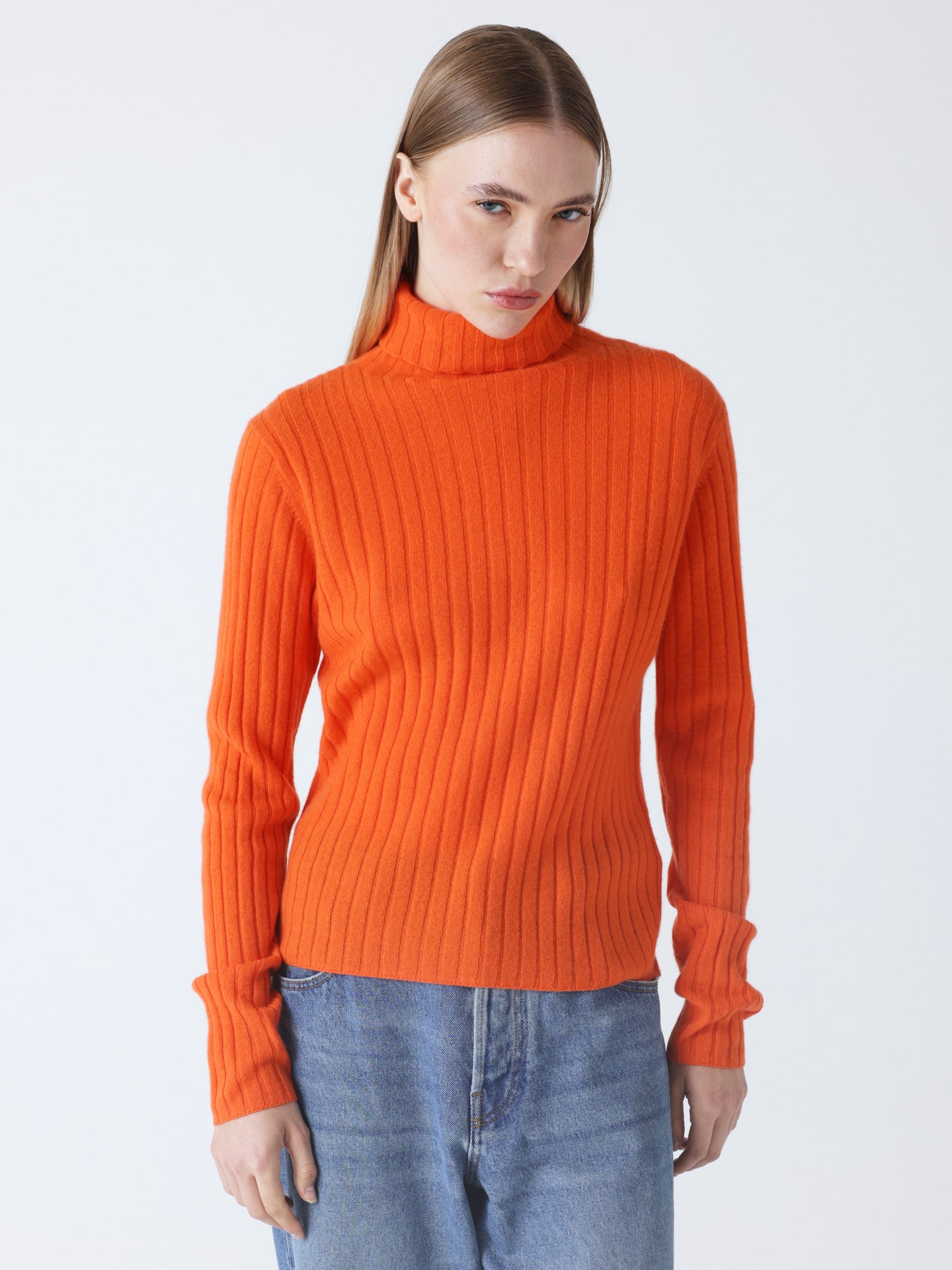 oria - Geribbelde trui 100% kasjmier - carrot