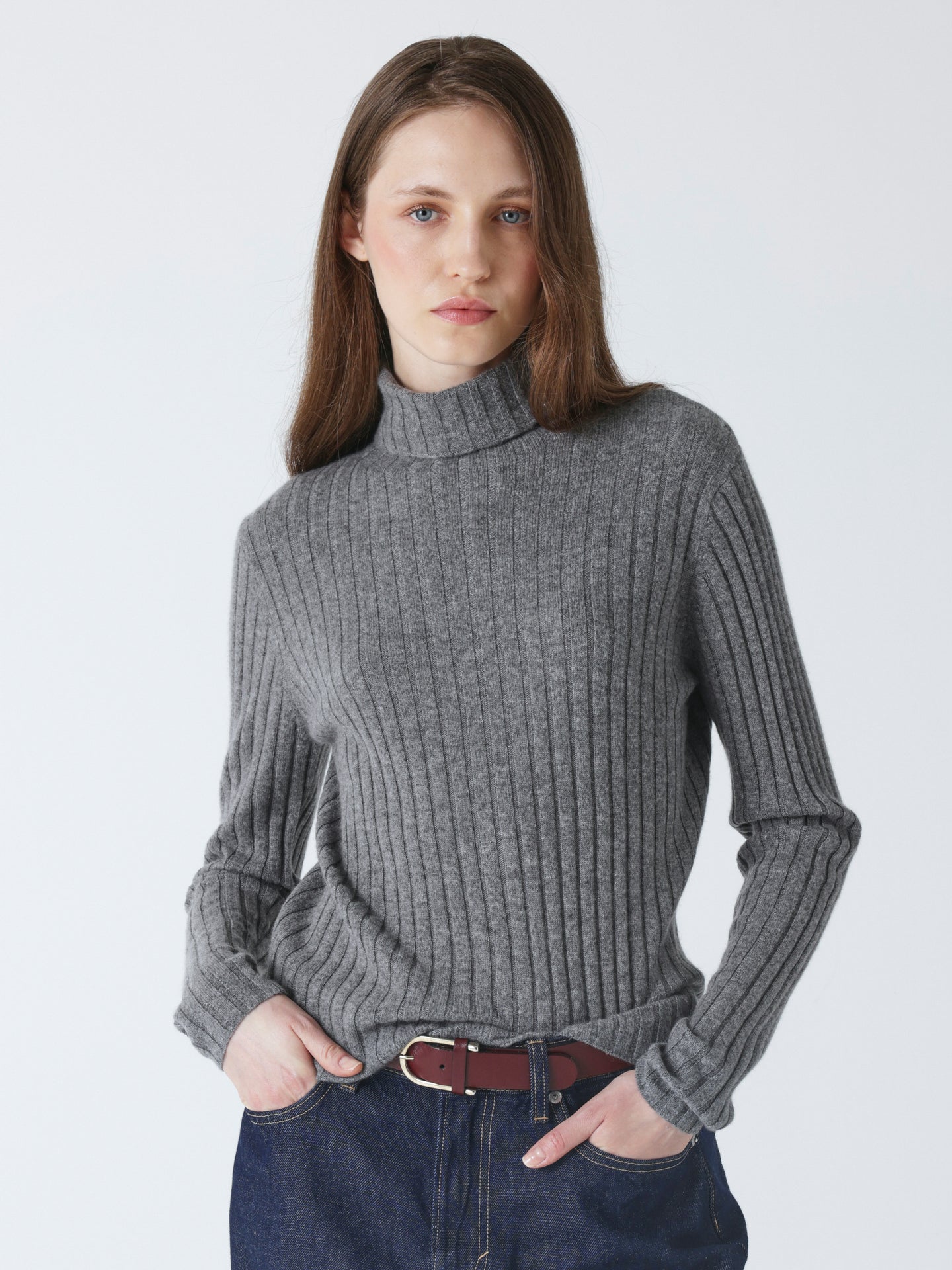 oria - 100% cashmere ribbed sweater - dark heather gray