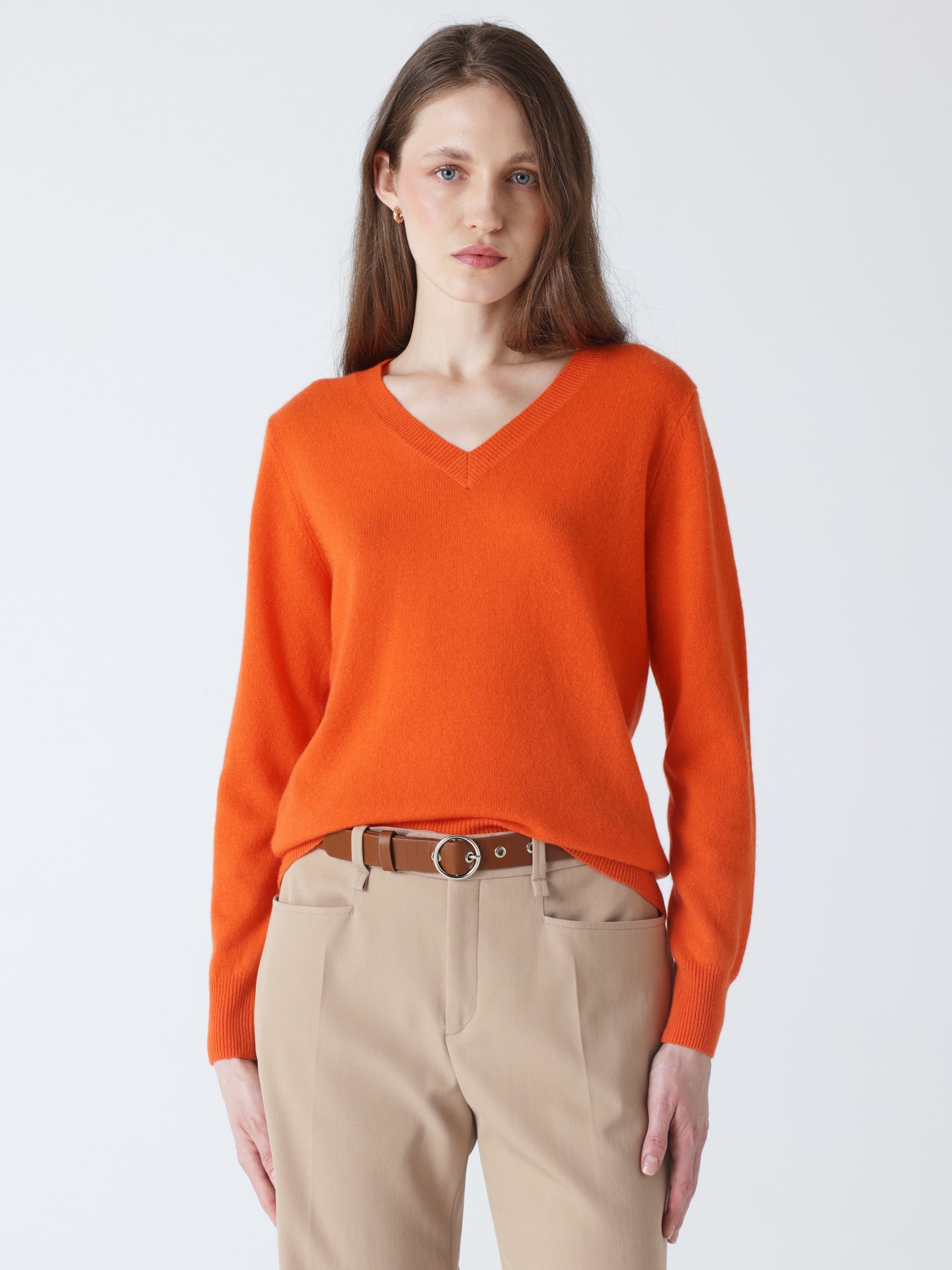 Amanda - Pullover mit V-Ausschnitt aus 100 % Kaschmir - carrot