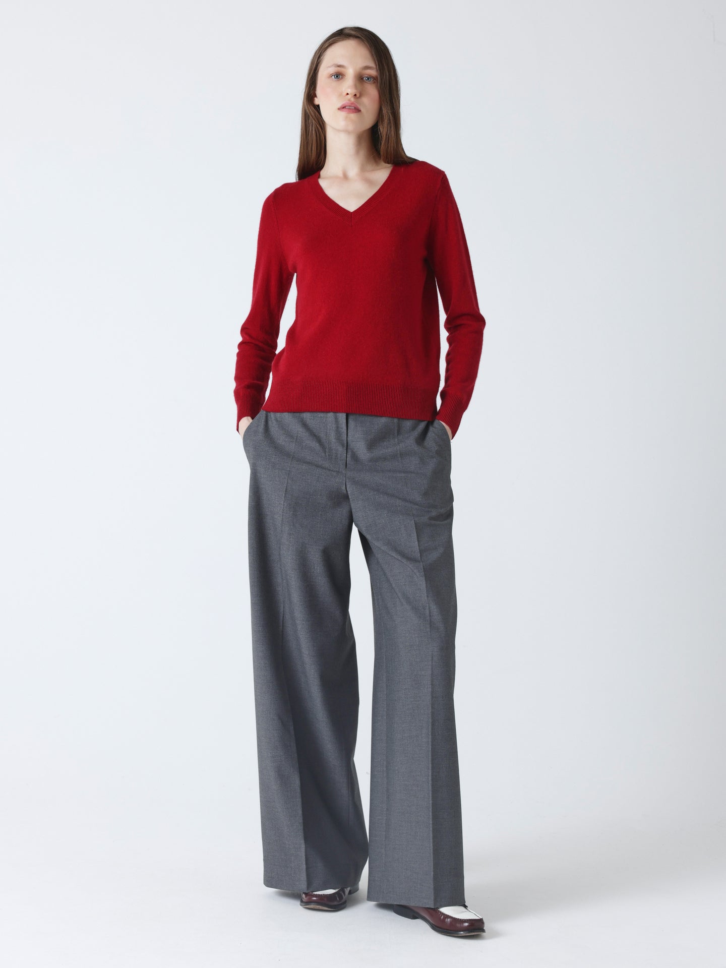 amanda - Pull col v 100% cachemire - cherry