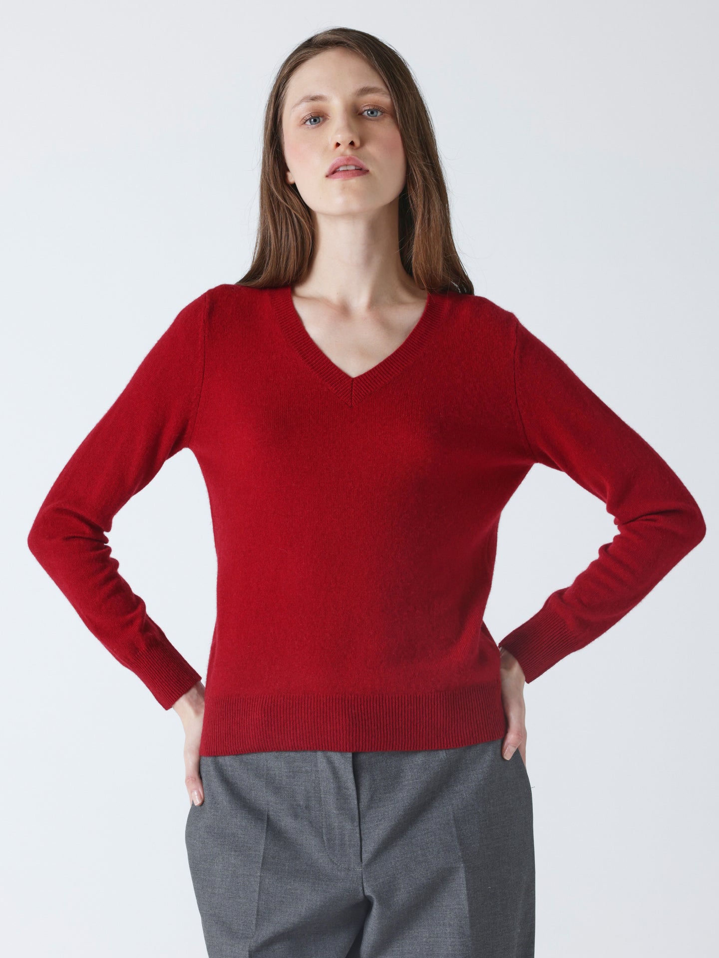 amanda - Pull col v 100% cachemire - cherry