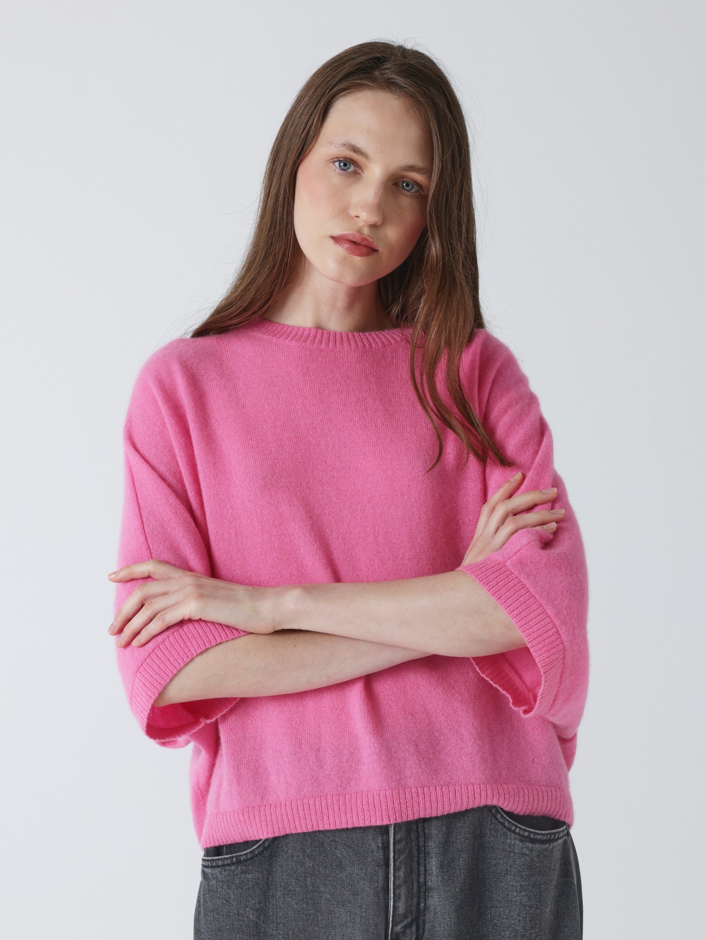 maglia poncho girocollo bettina - cashmere - rosa candy