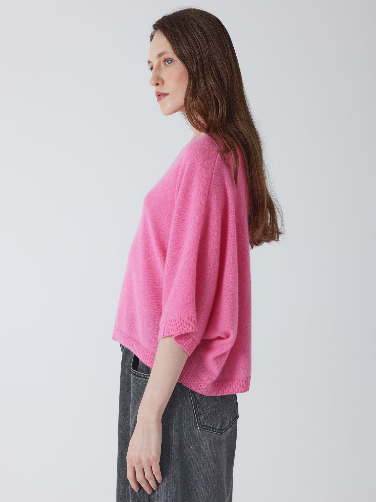 maglia poncho girocollo bettina - cashmere - rosa candy