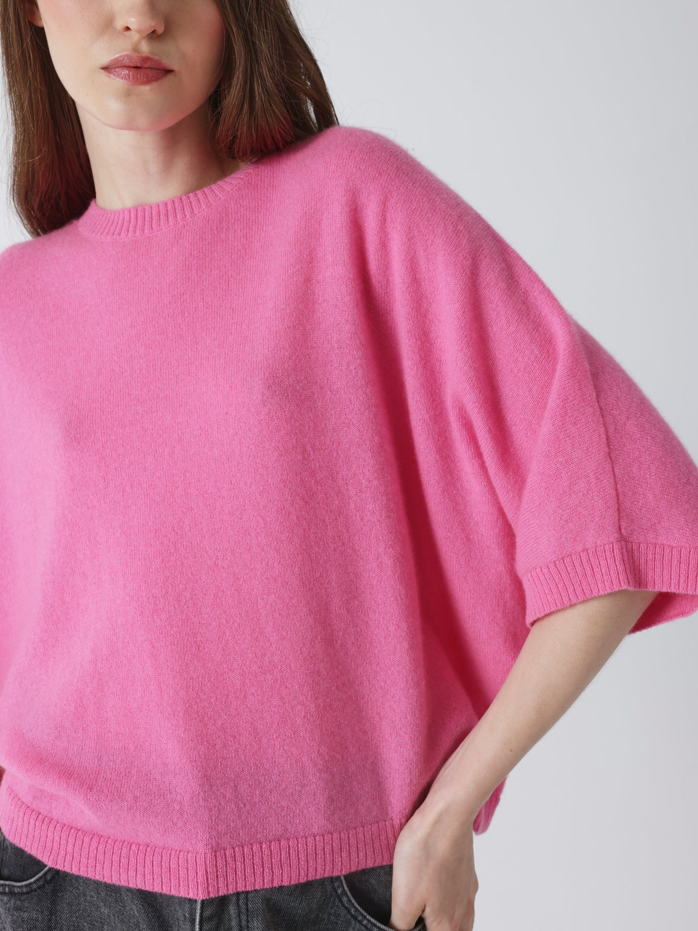 maglia poncho girocollo bettina - cashmere - rosa candy