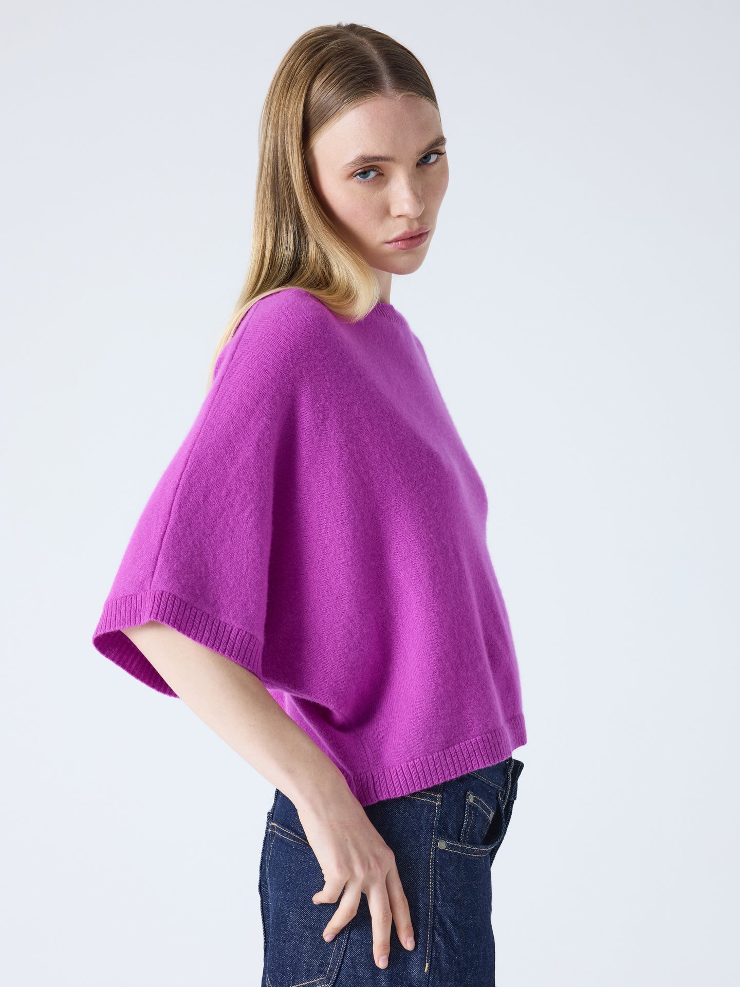 maglia poncho girocollo bettina - cashmere - fucsia