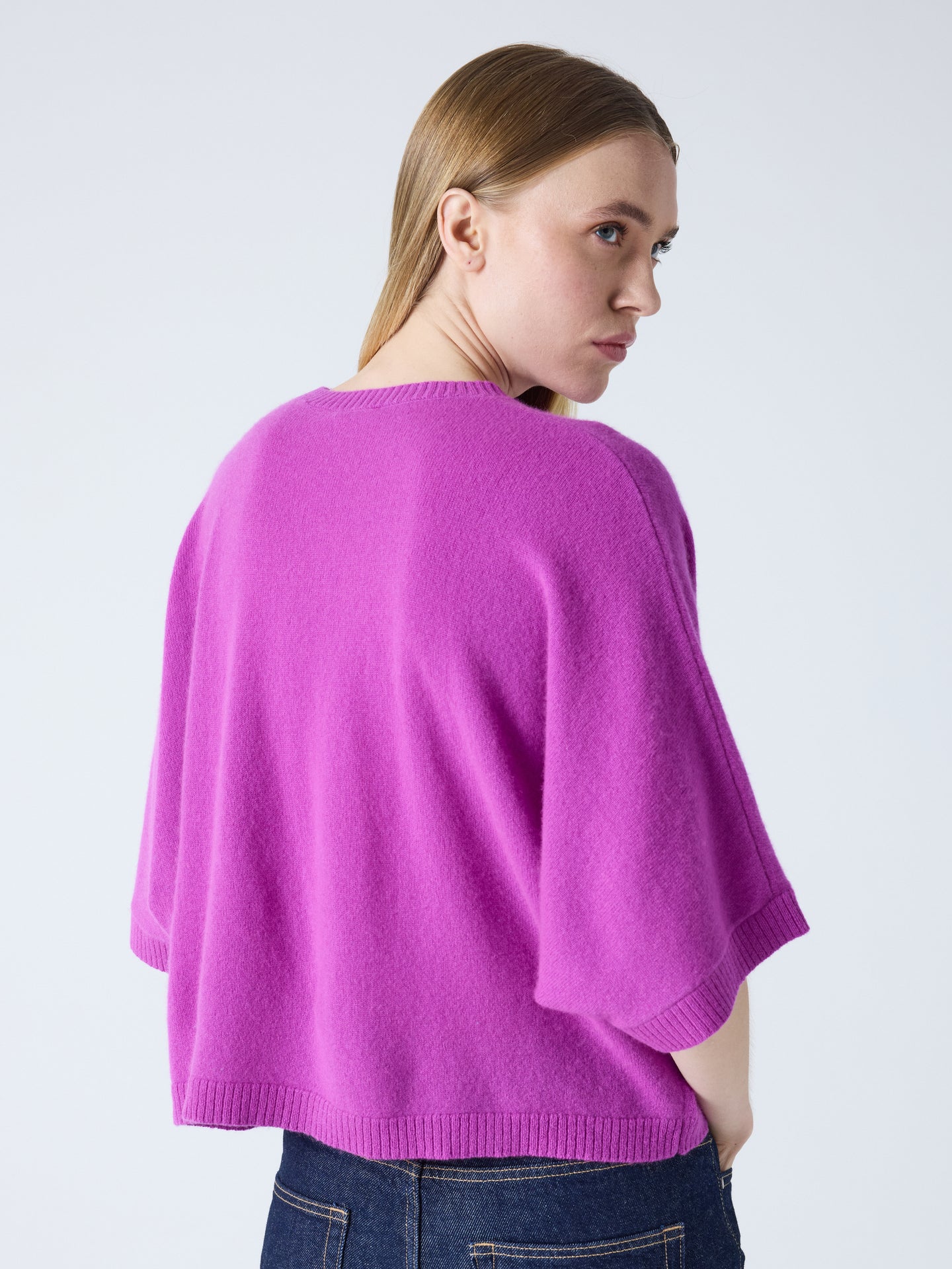 maglia poncho girocollo bettina - cashmere - fucsia