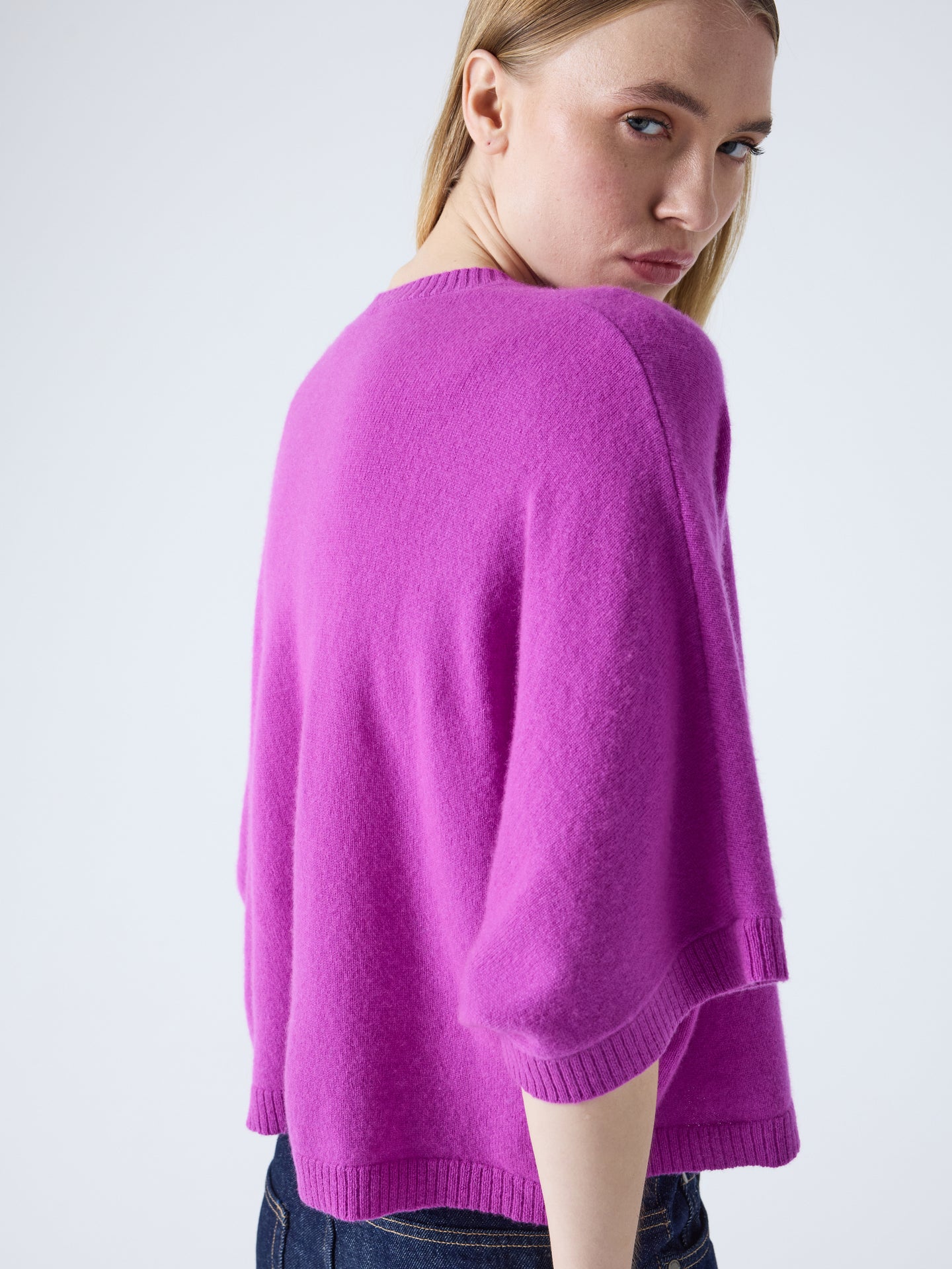 maglia poncho girocollo bettina - cashmere - fucsia