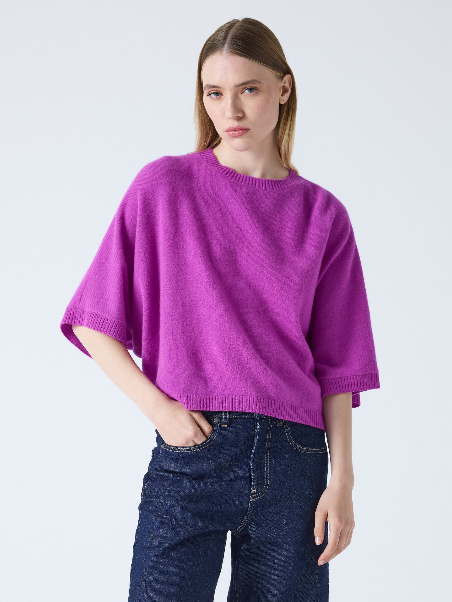 maglia poncho girocollo bettina - cashmere - fucsia