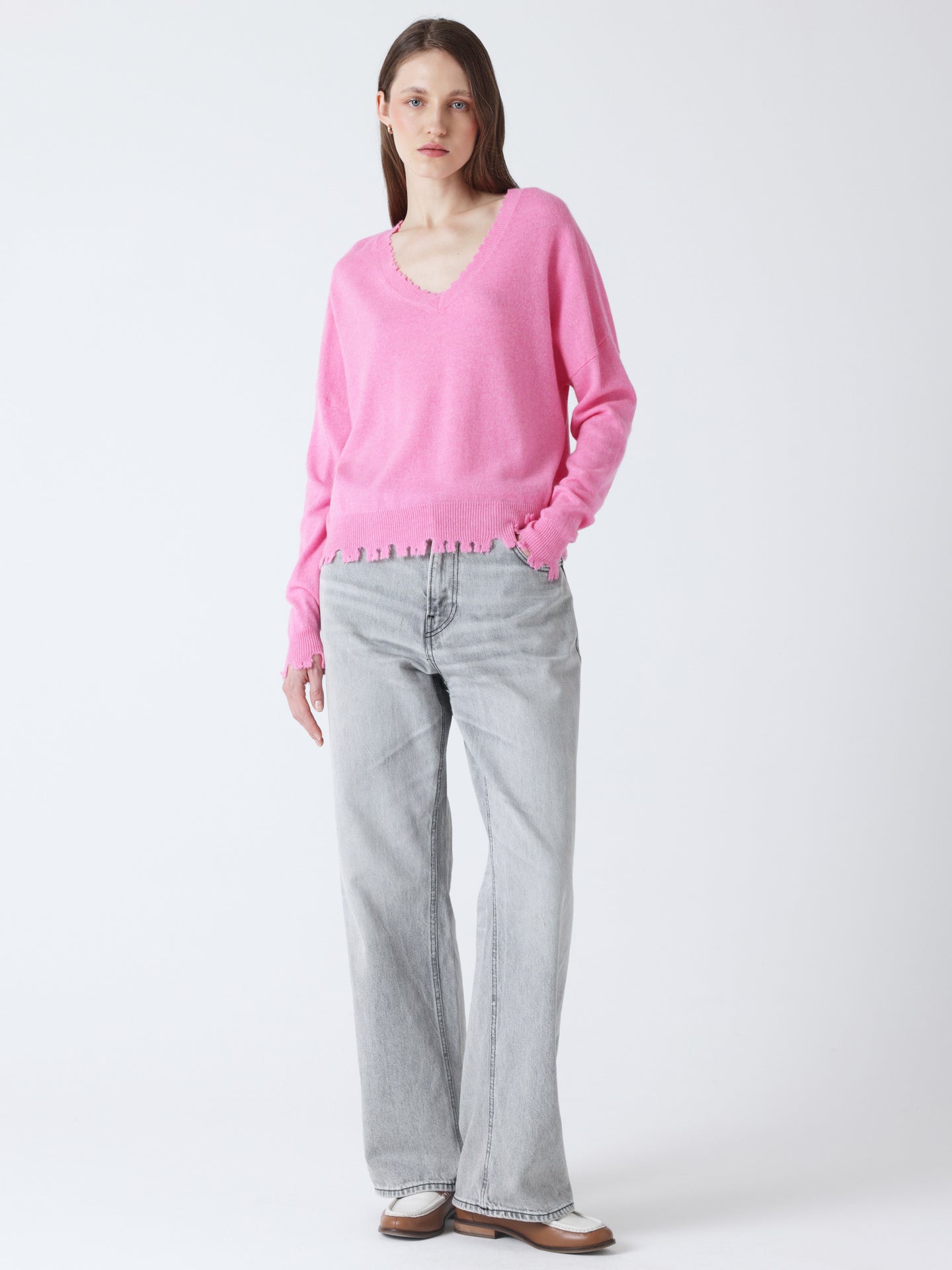 mia - Pull col v 100% cachemire - candy