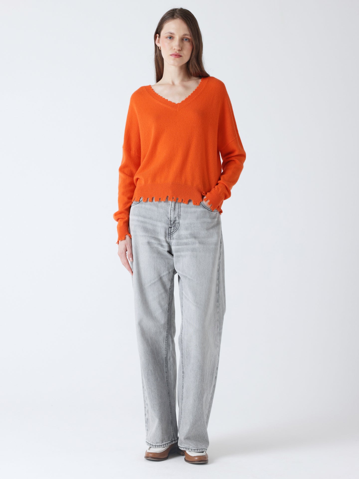 mia - Pull col v 100% kasjmier - carrot