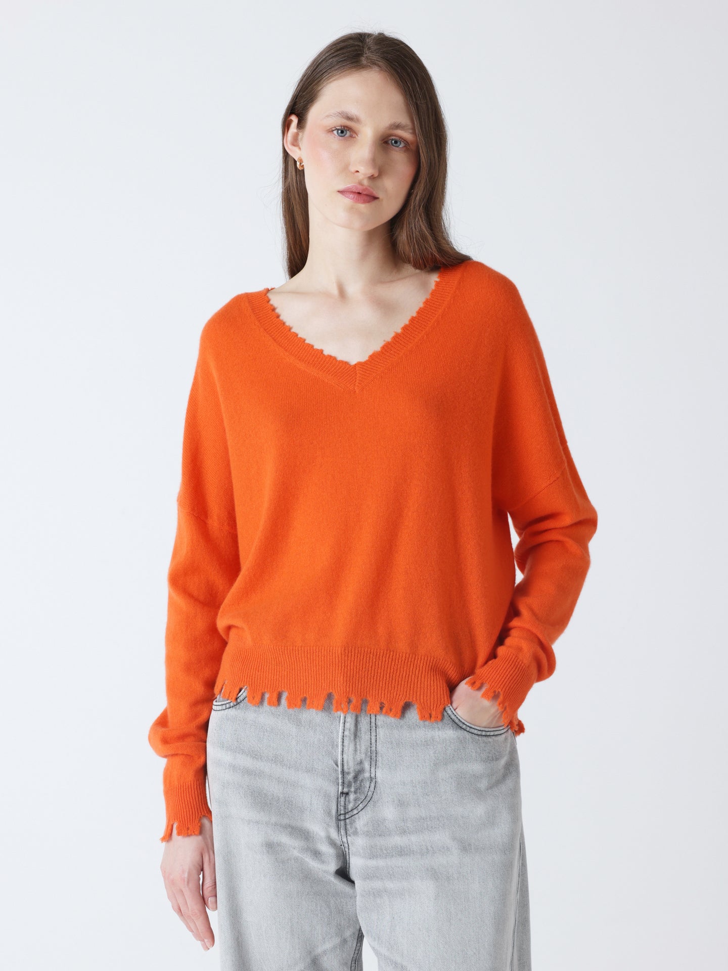 mia - Pull col v 100% kasjmier - carrot