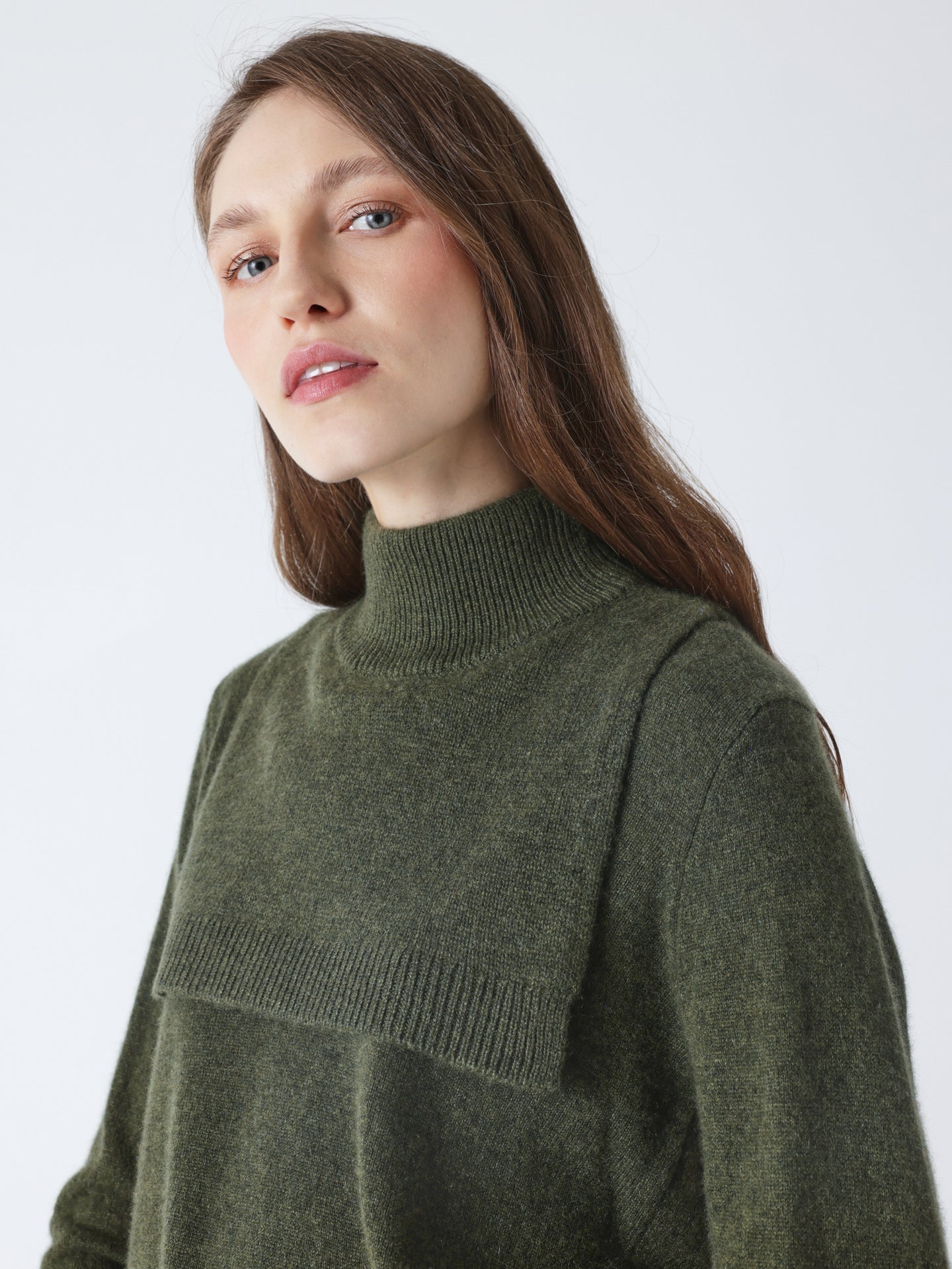 Isaura - Cashmere stand-up collar - forest
