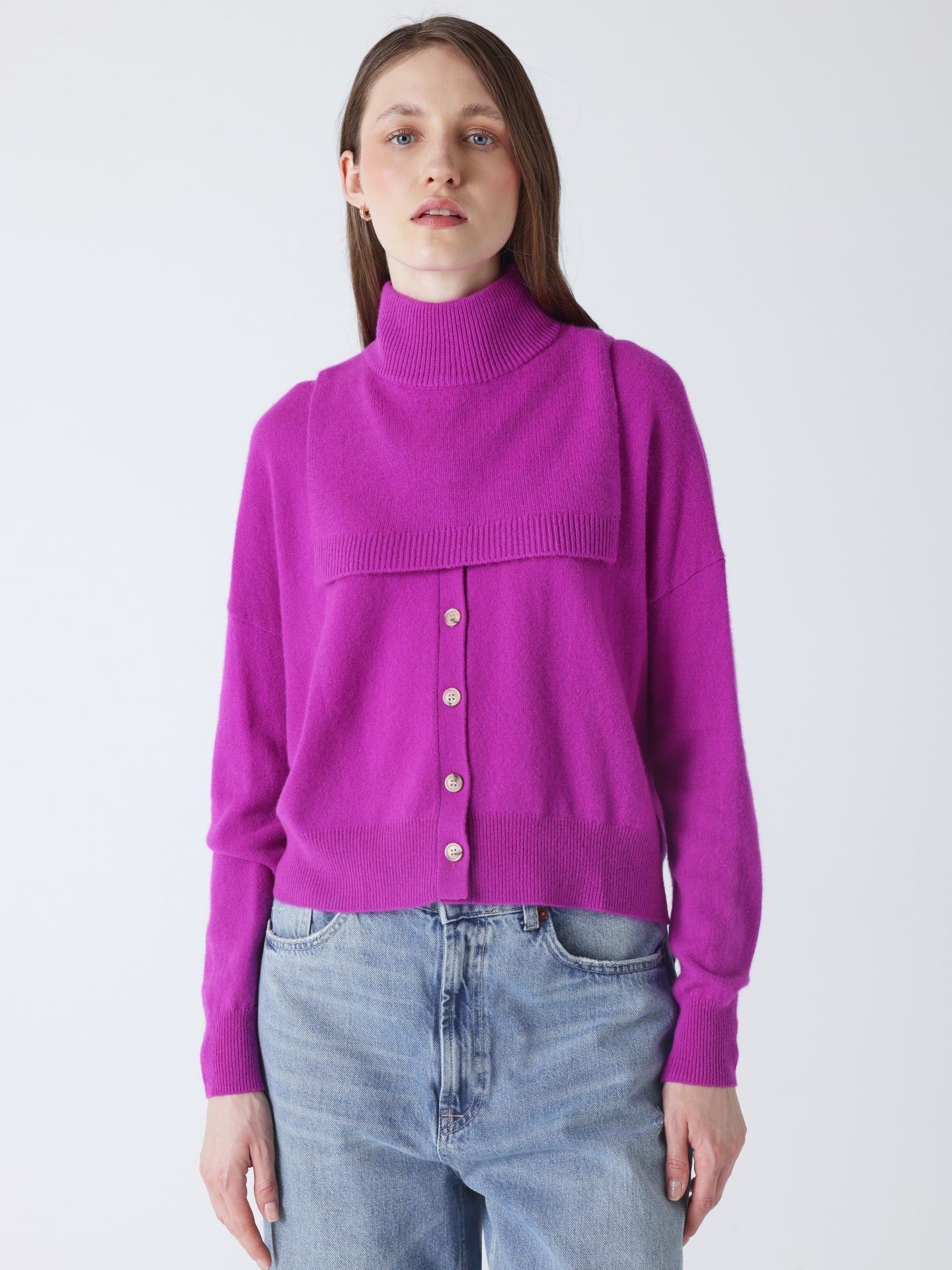 isaura - Col montant in kasjmier - purple neon