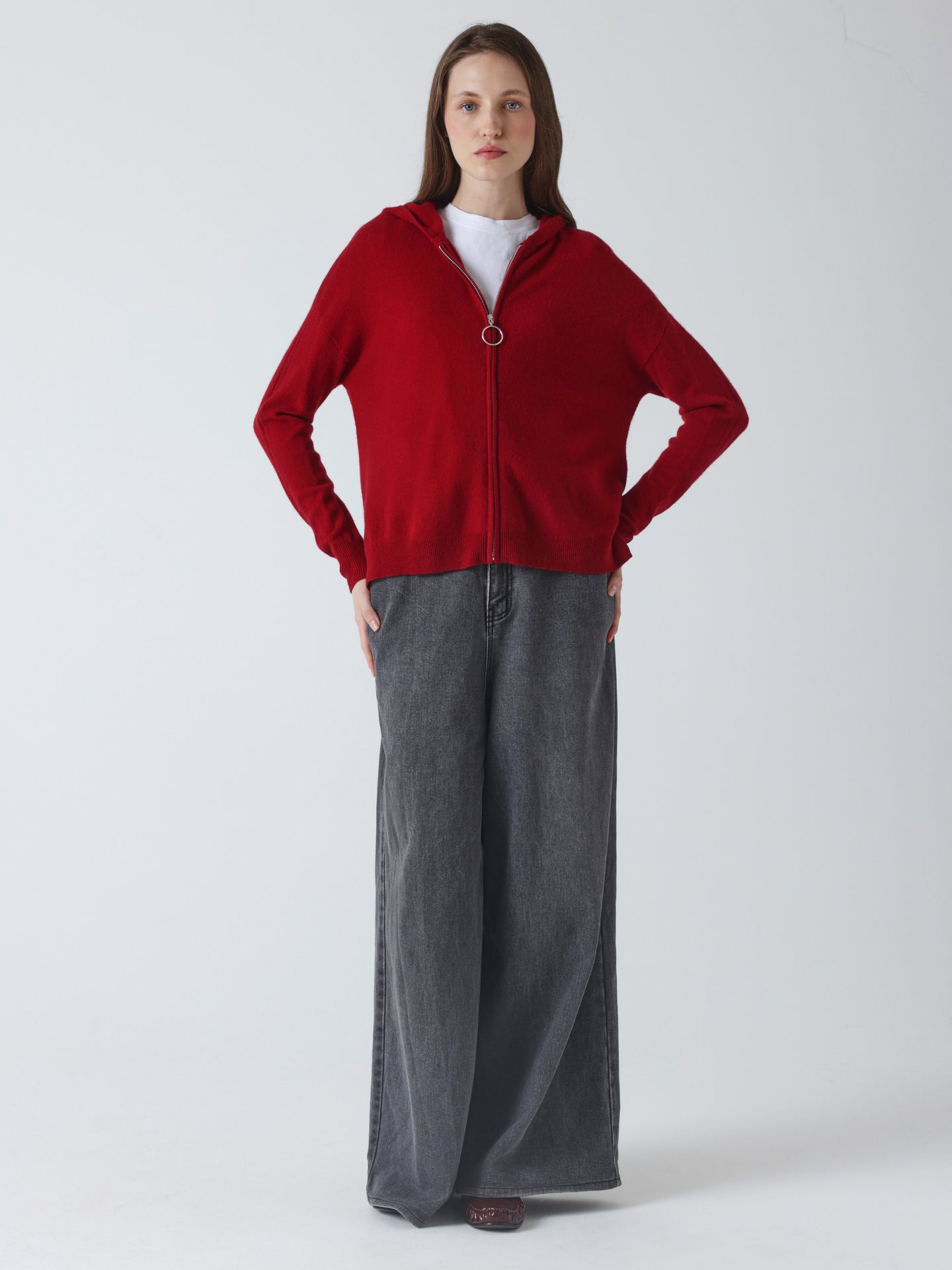 laurentina - Gilet à capuche en cachemire - cherry