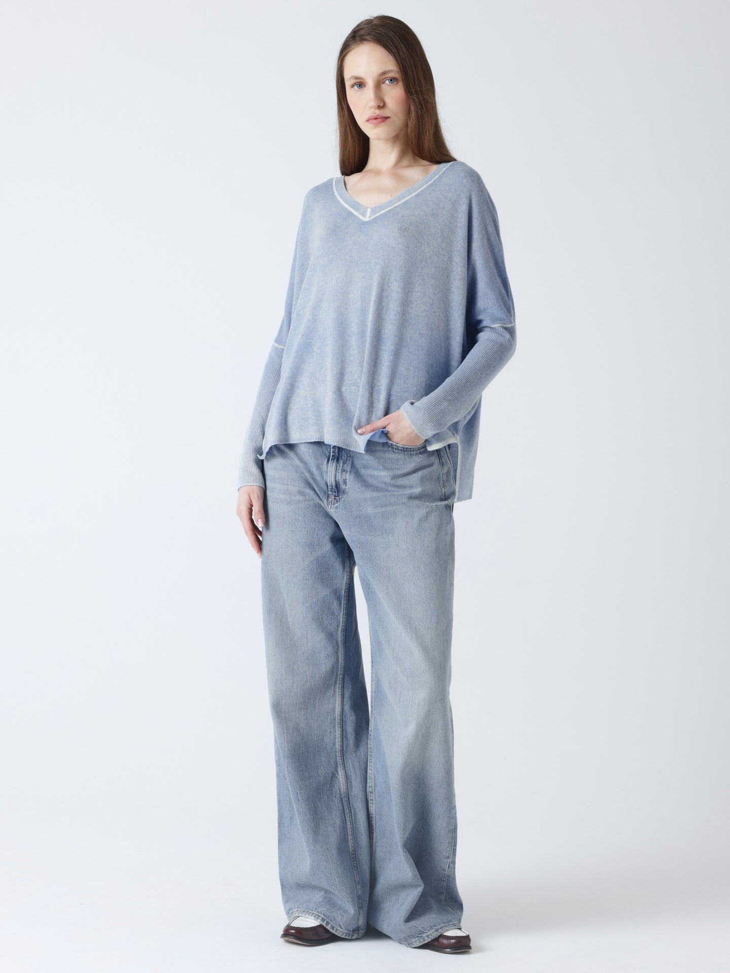 Camille - Ponchopullover aus Kaschmir - bleach