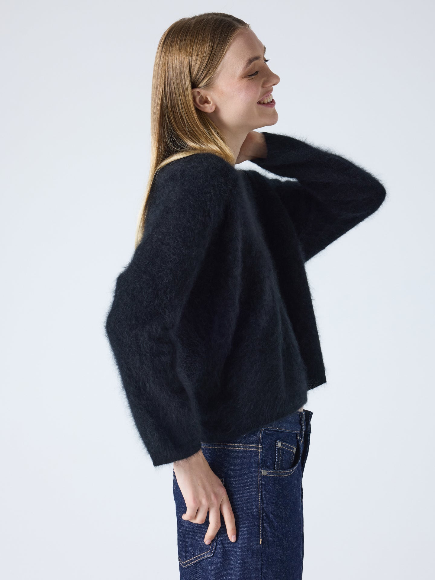 maglia scollo a v soeli - cashmere spazzolato - nero