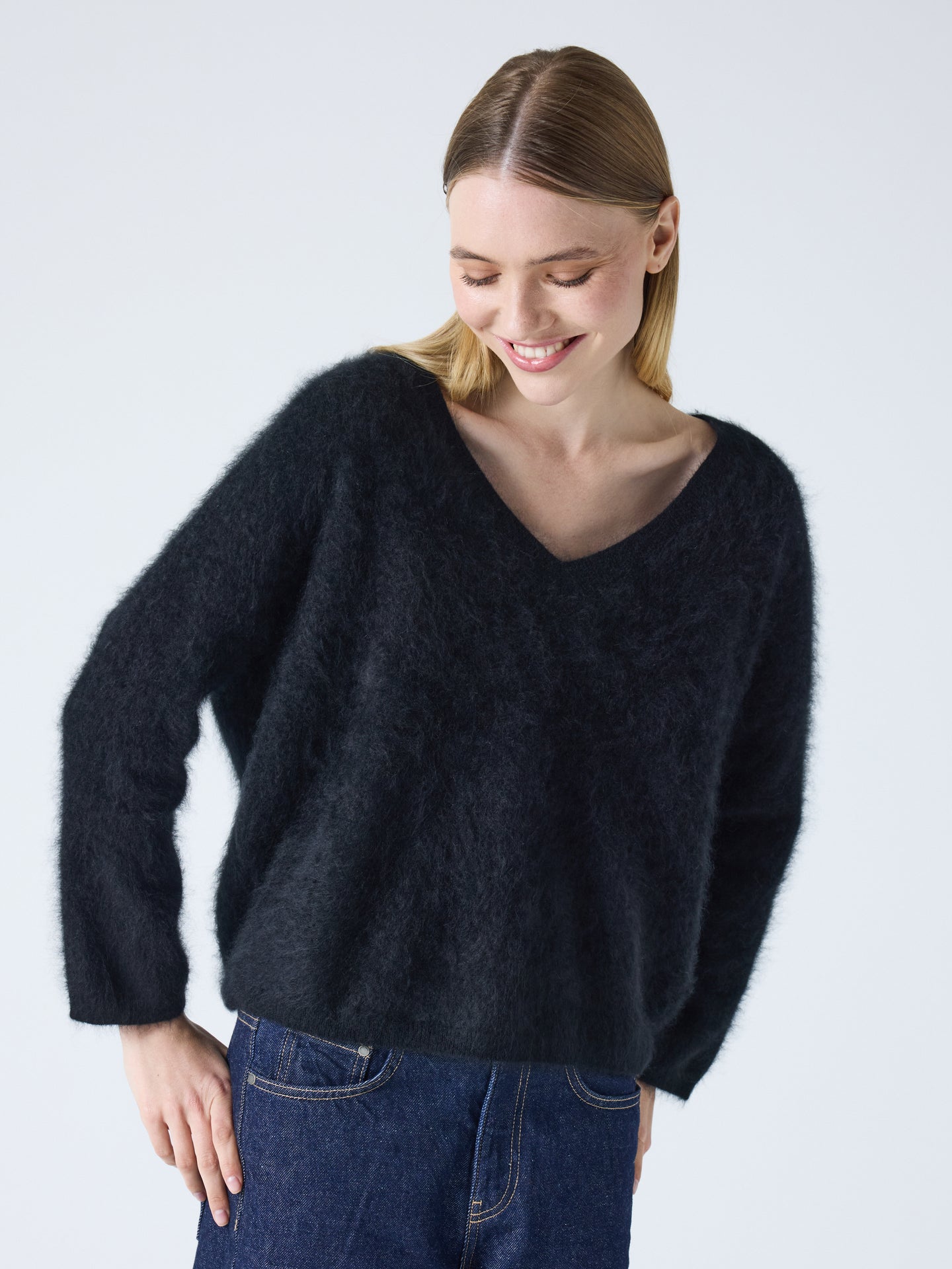 soeli - Pullover aus gebürstetem Kaschmir - black