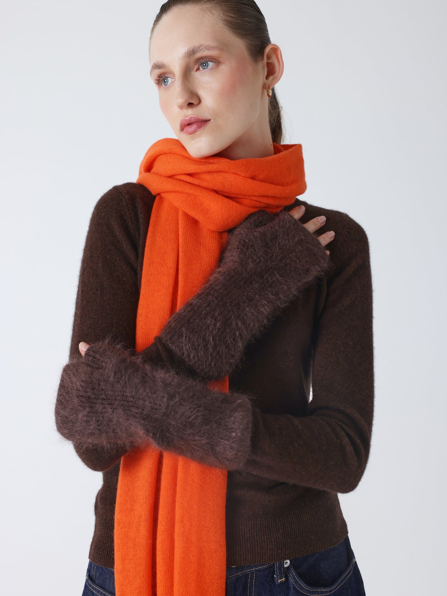 karolina - Mitaines cachemire brossé - brownie