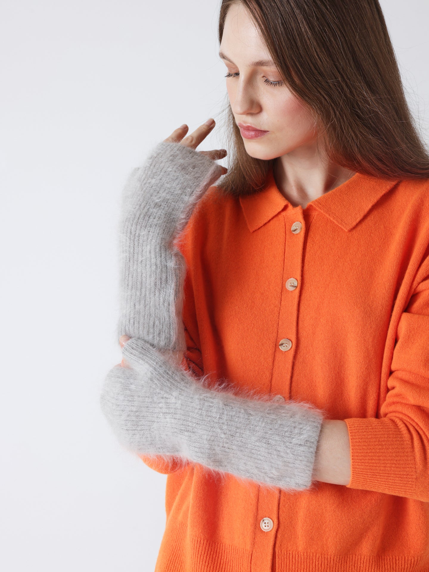 karolina - Mitaines cachemire brossé - light heather grey