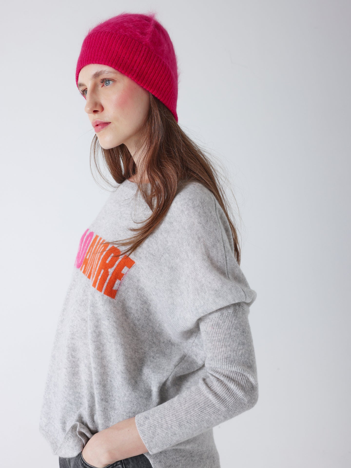 moira - Bonnet en geborsteld kasjmier - raspberry