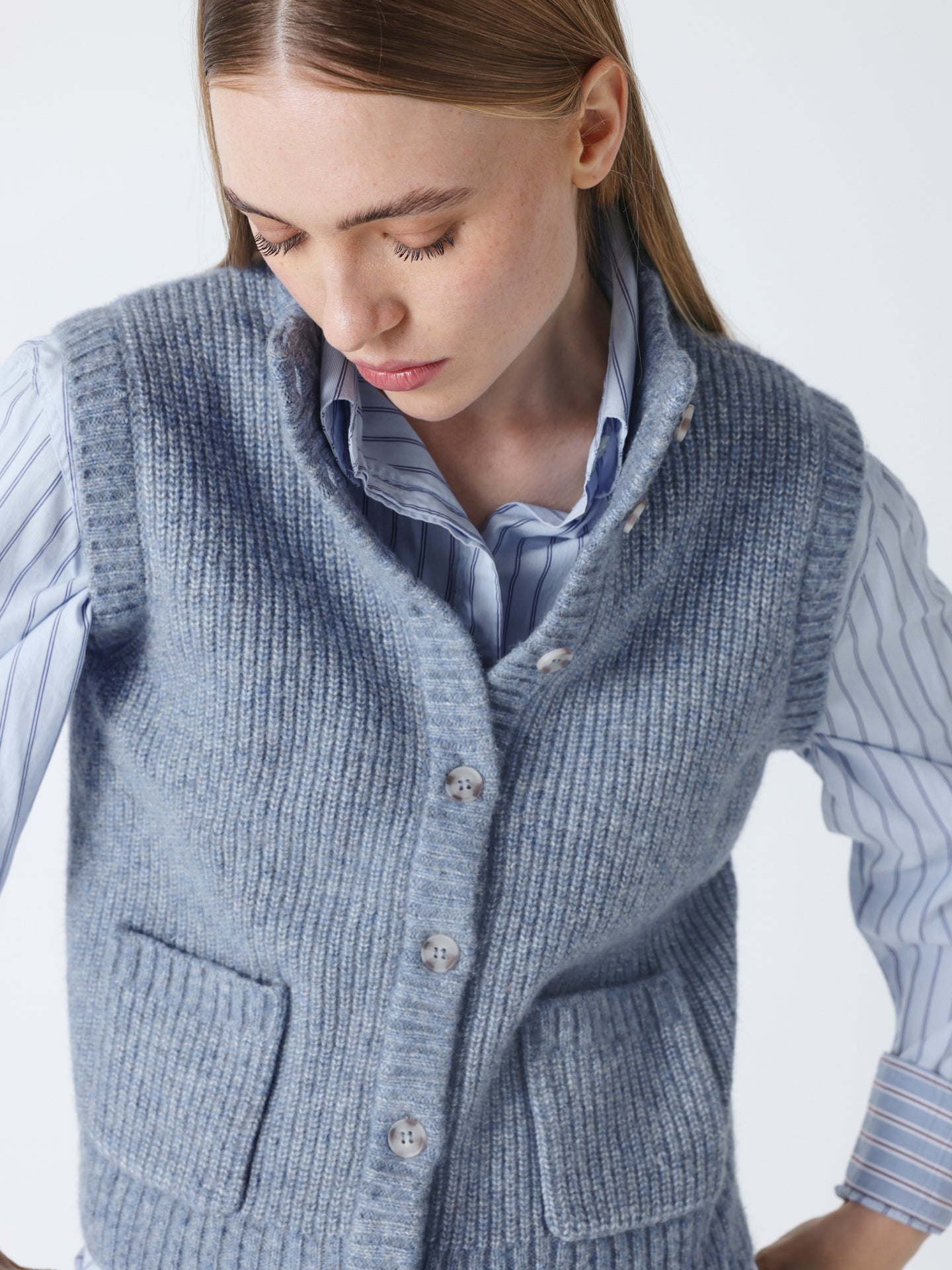 ginerva - Gilet laine et coton - denim blue