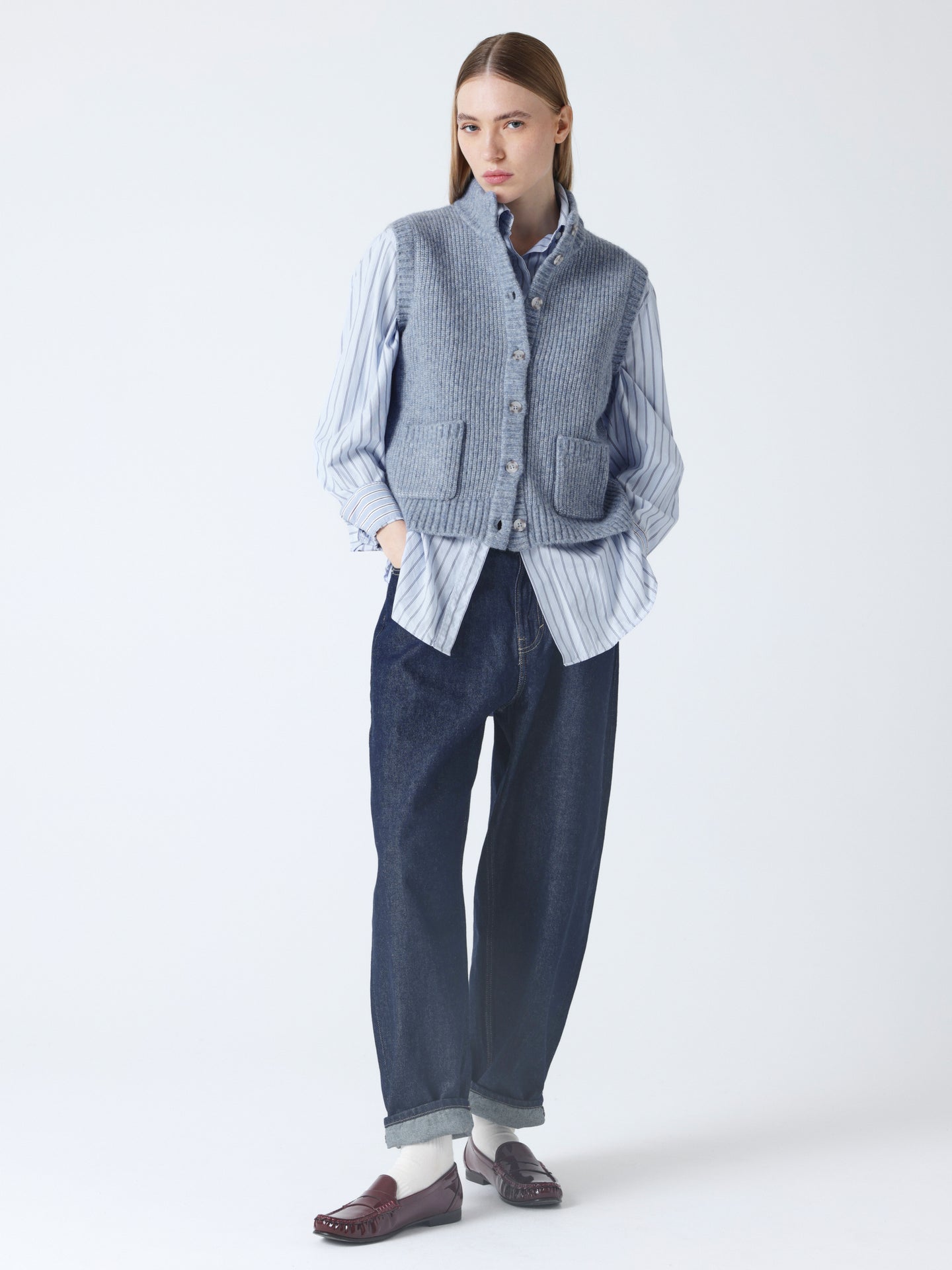 ginerva - Gilet laine et coton - denim blue