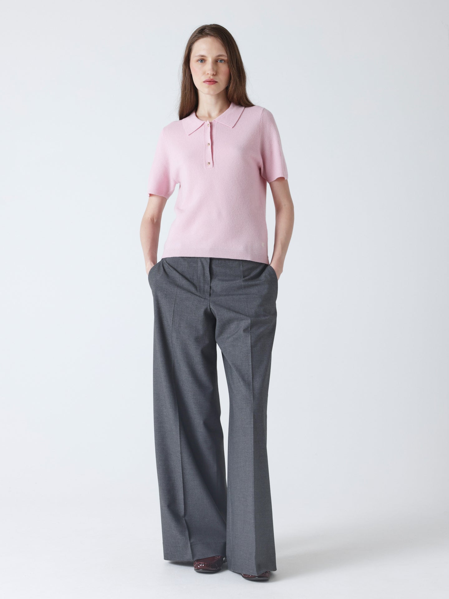 Giulia - Wool and cashmere polo sweater - blush