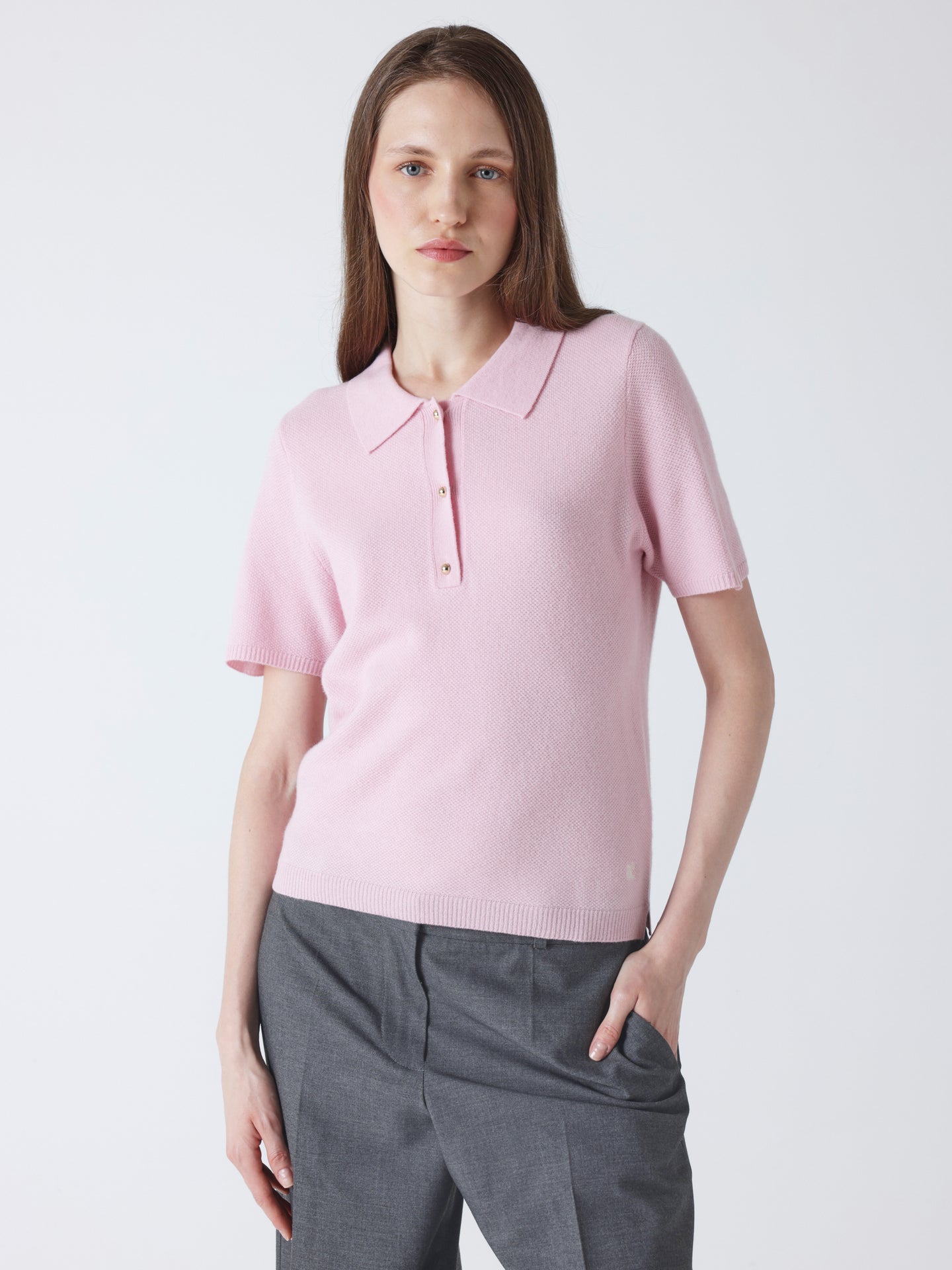 Giulia - Wool and cashmere polo sweater - blush