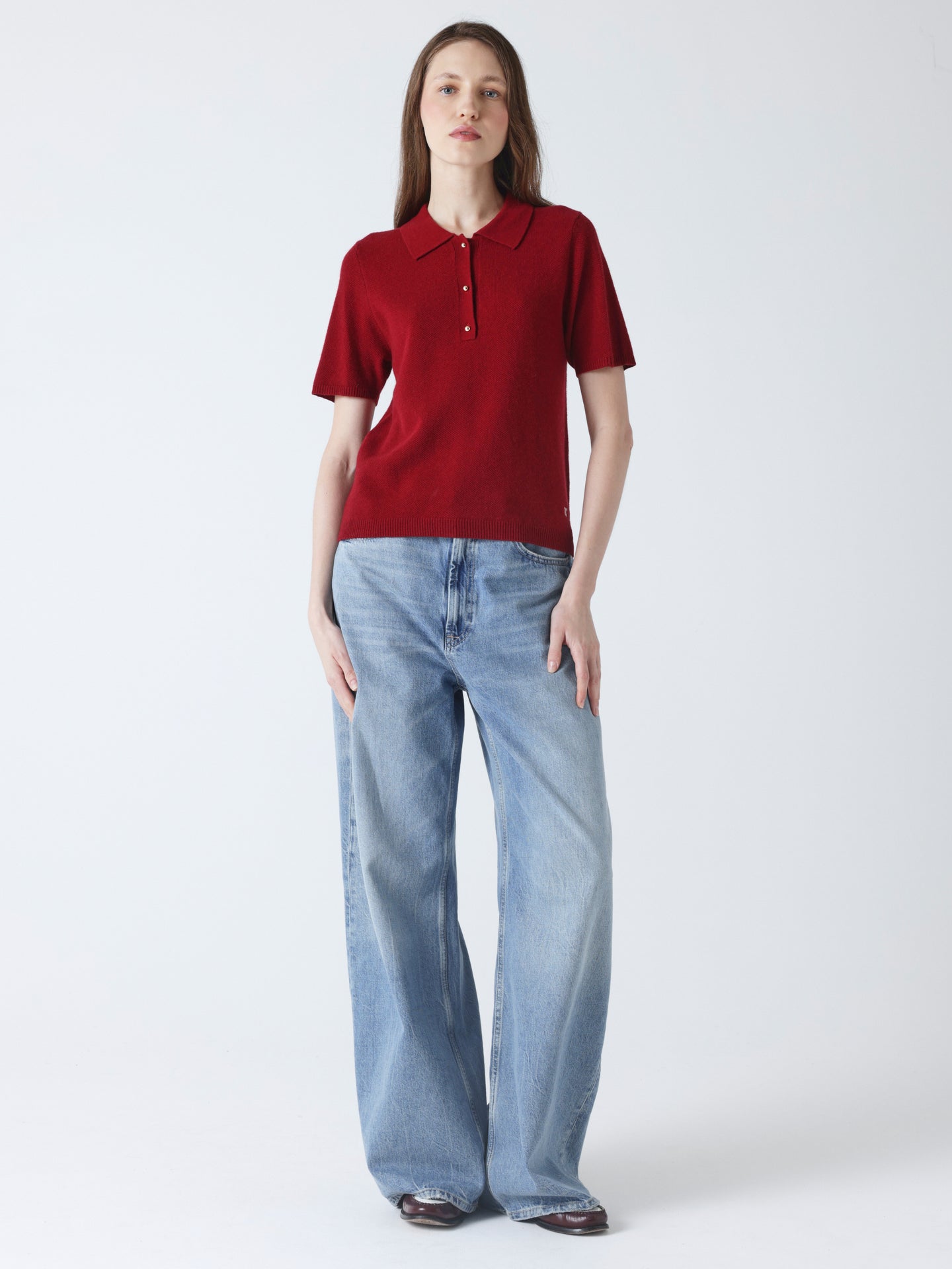giulia - Pull polo laine et cachemire - cherry