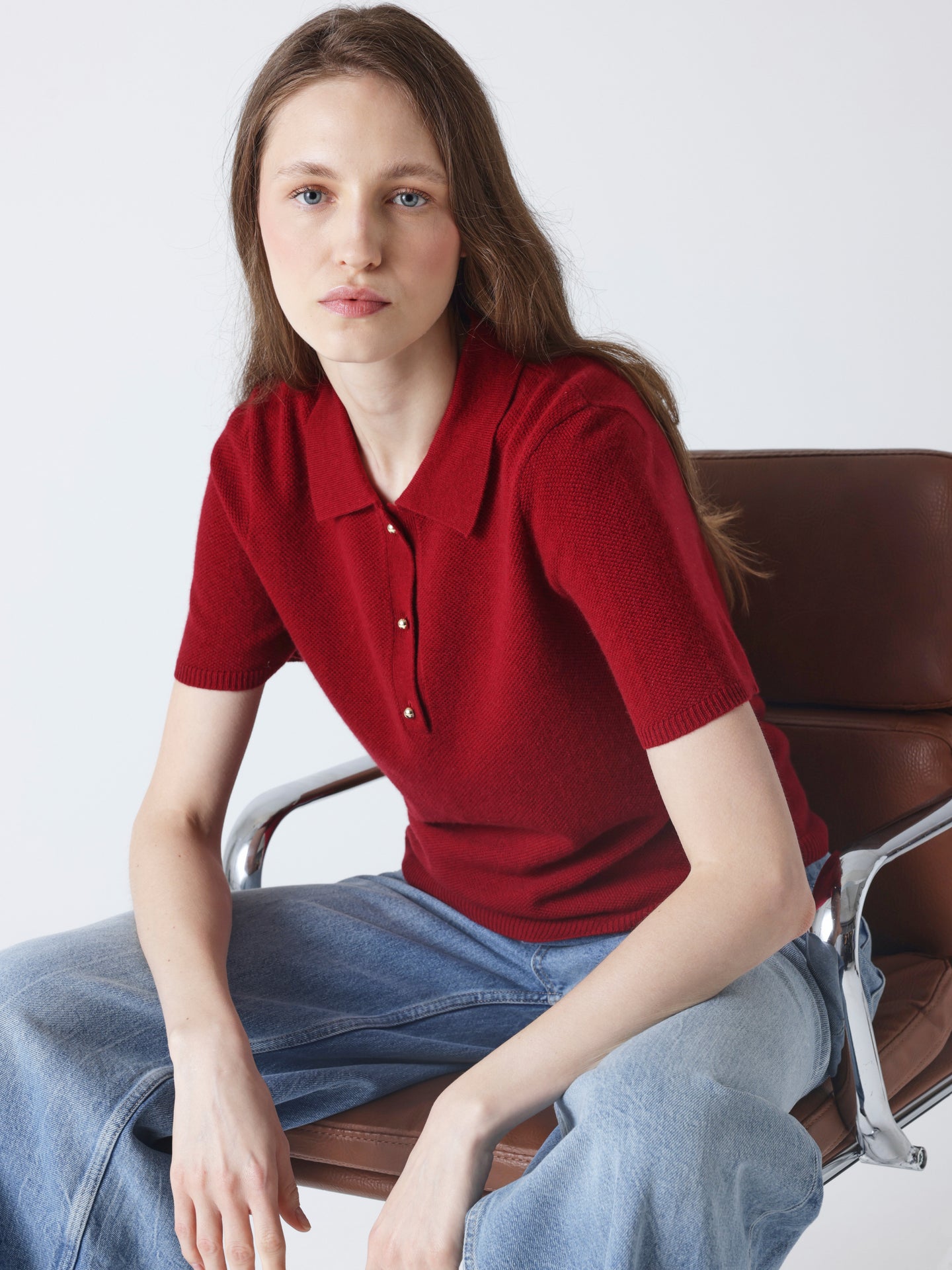 giulia - Pull polo laine et cachemire - cherry