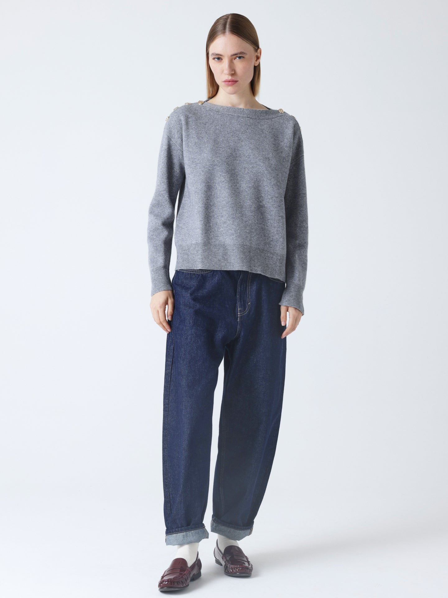 Sienna - Boat neck sweater - heather gray