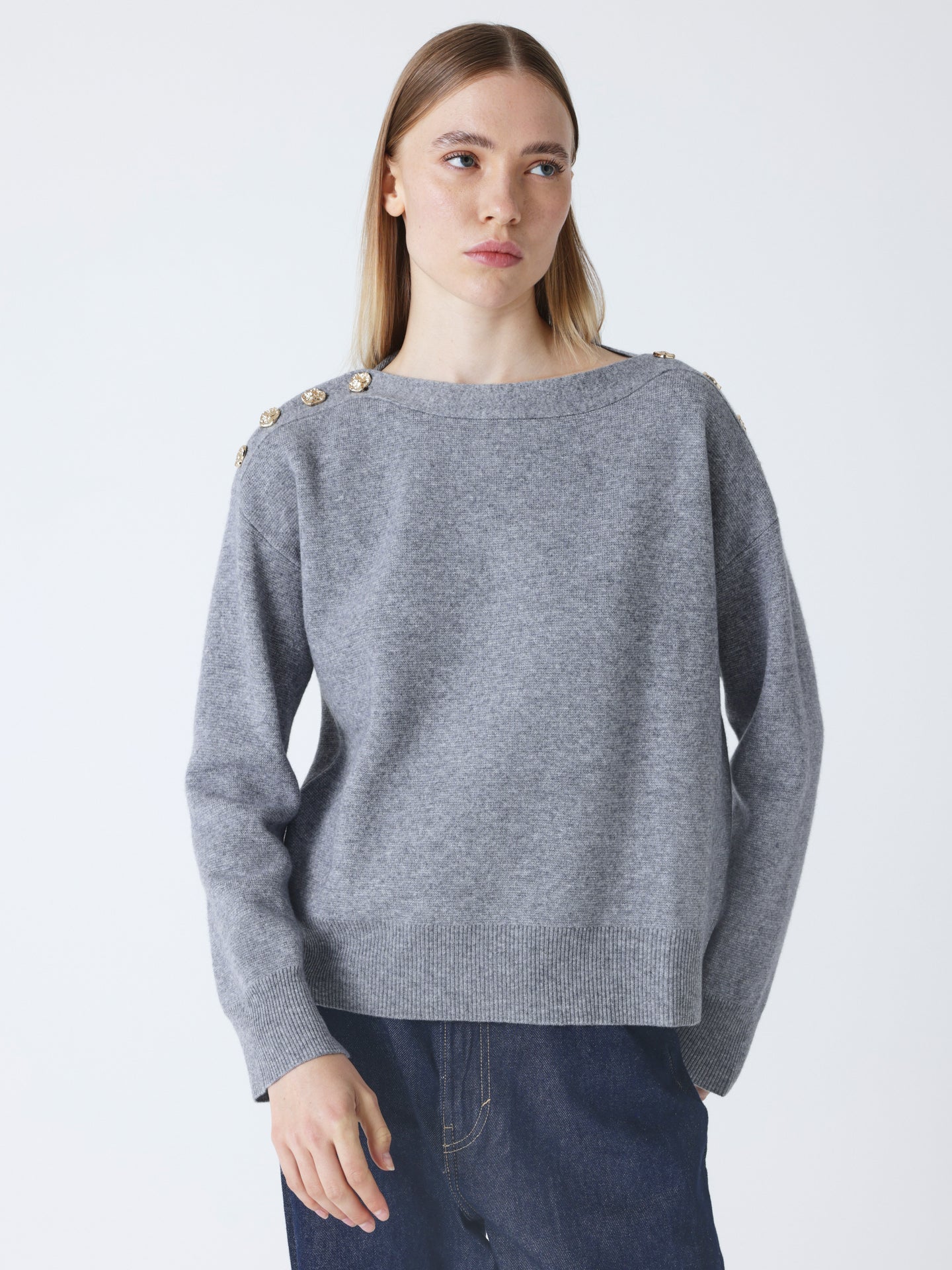 Sienna - Boat neck sweater - heather gray