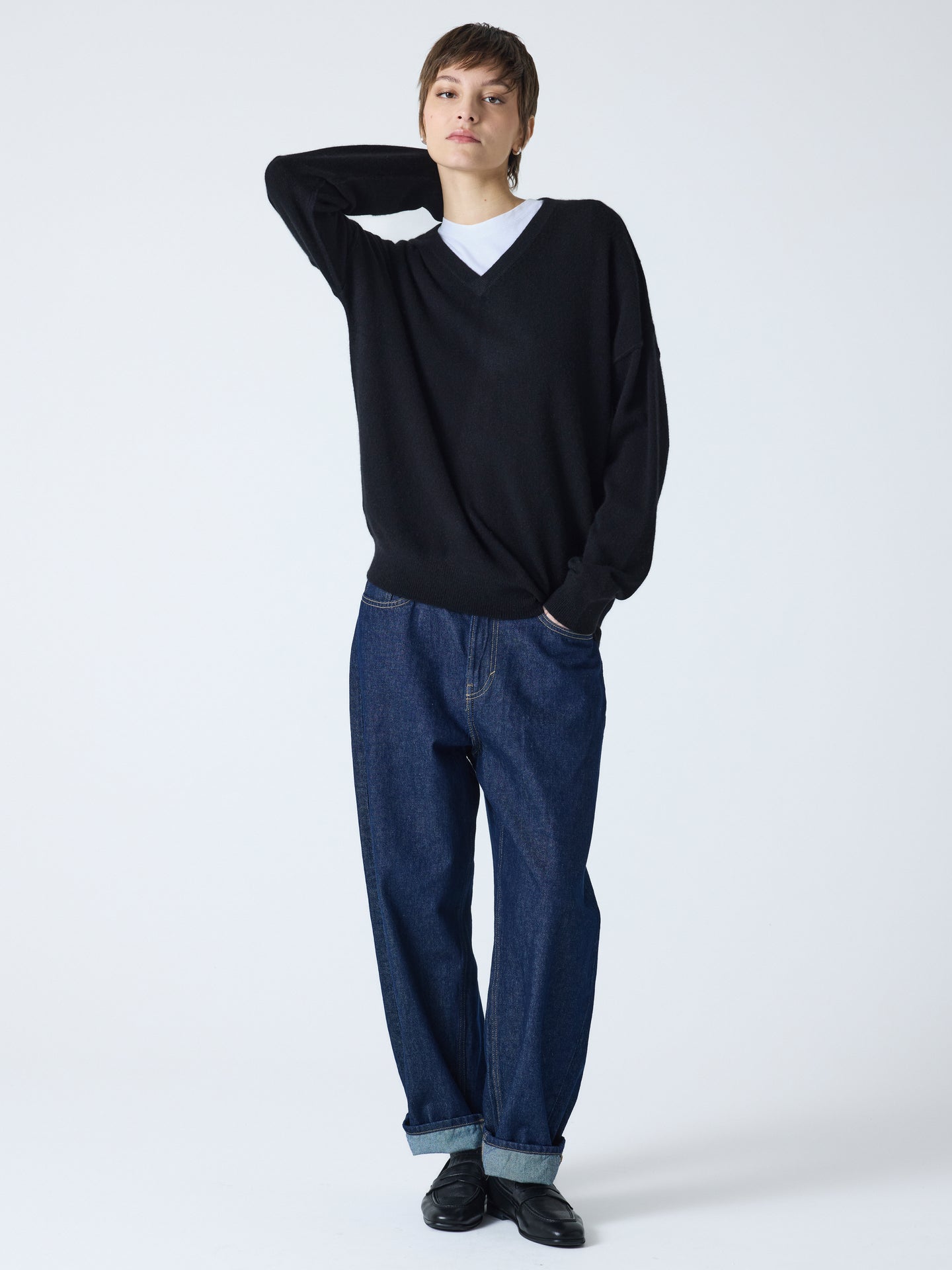 arden - Pull col V 100% cachemire - black