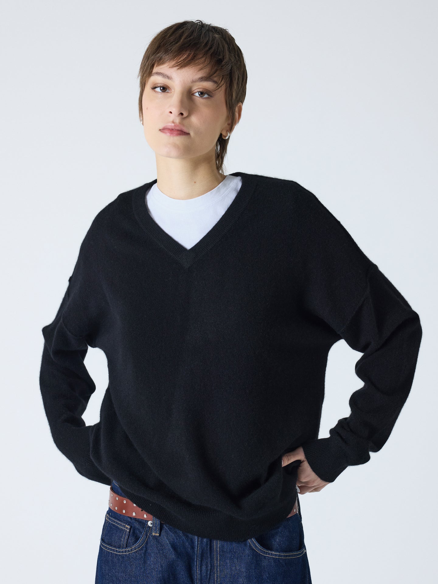 arden - Pull col V 100% cachemire - black