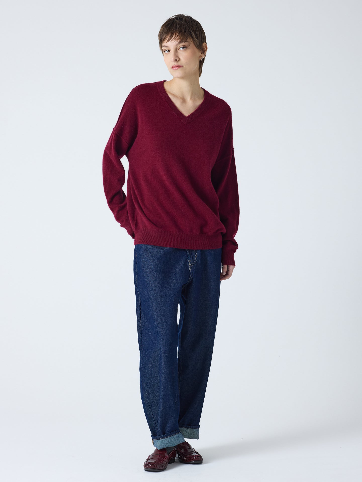 arden - Pull col V 100% cachemire - burgundy