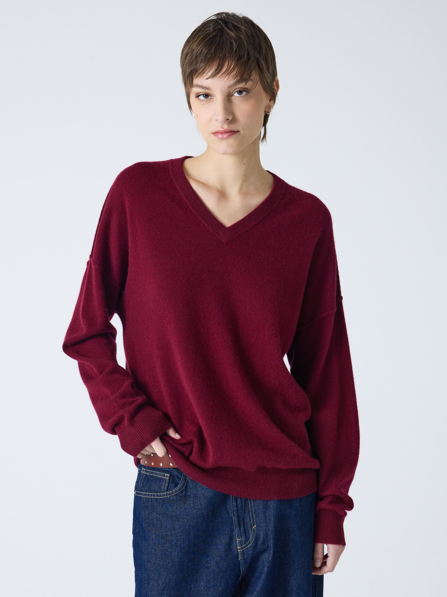 arden - Pull col V 100% cachemire - burgundy
