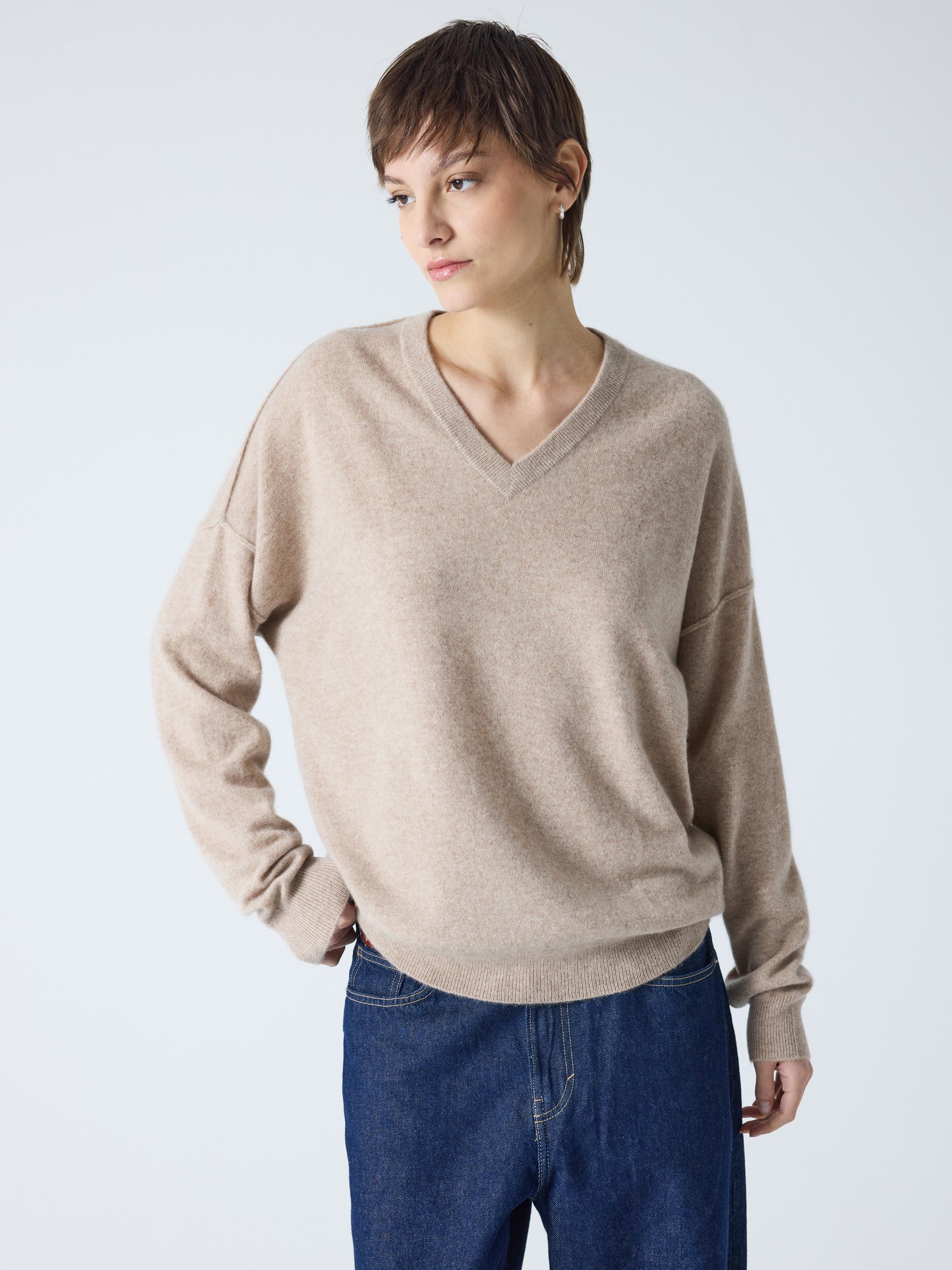 arden - Pull col V 100% cachemire - chestnut