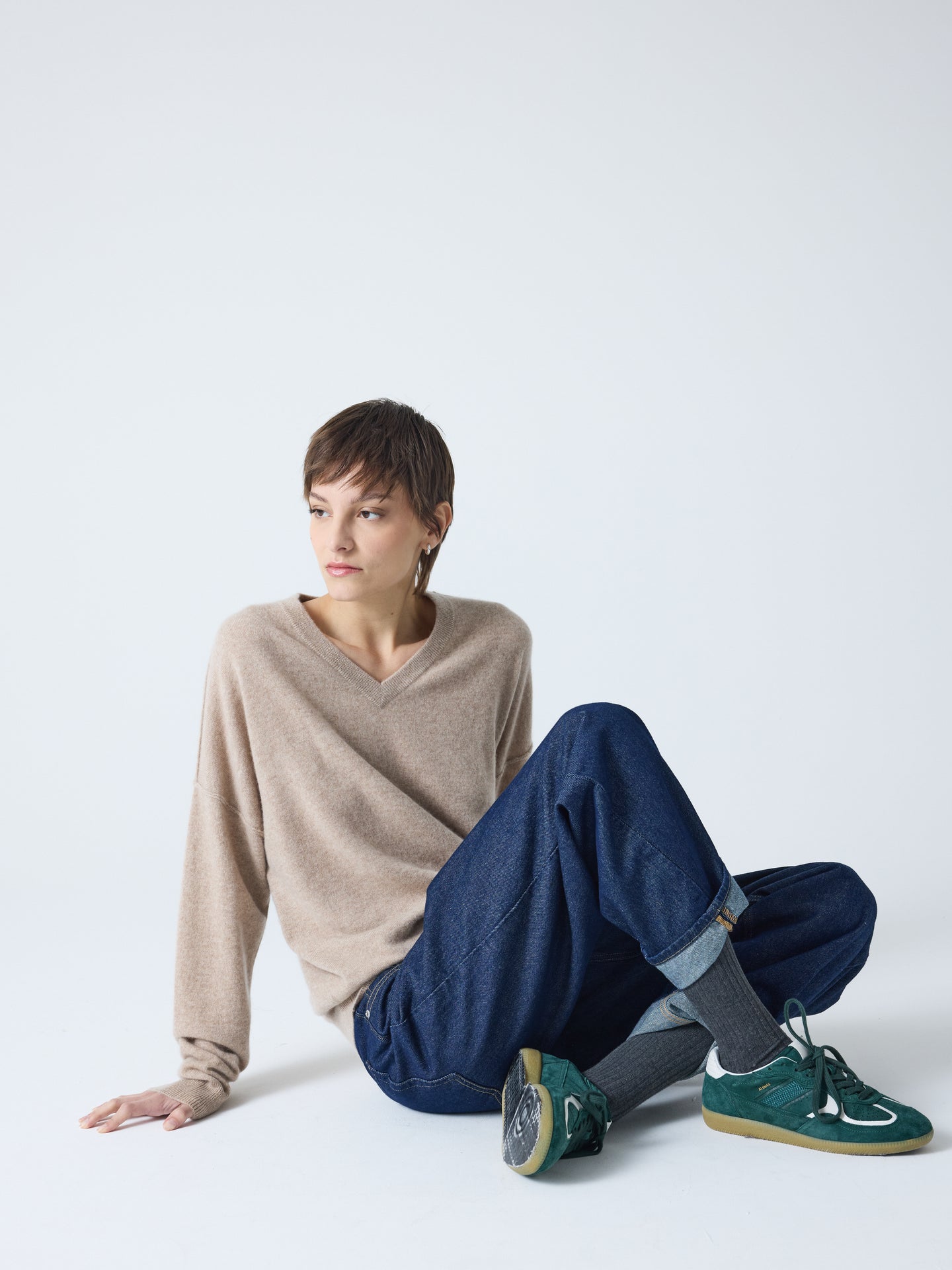 arden - Pull col V 100% cachemire - chestnut