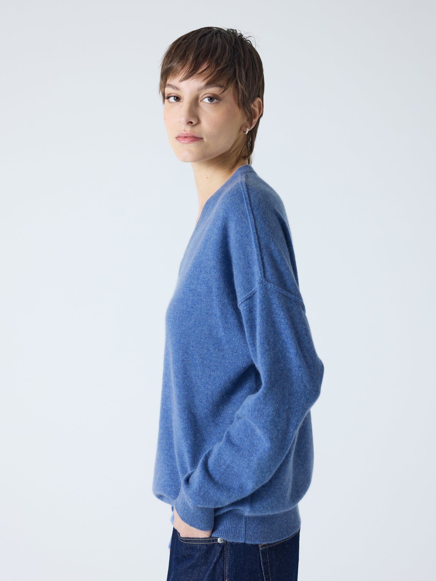 arden - Pull col V 100% cachemire - denim