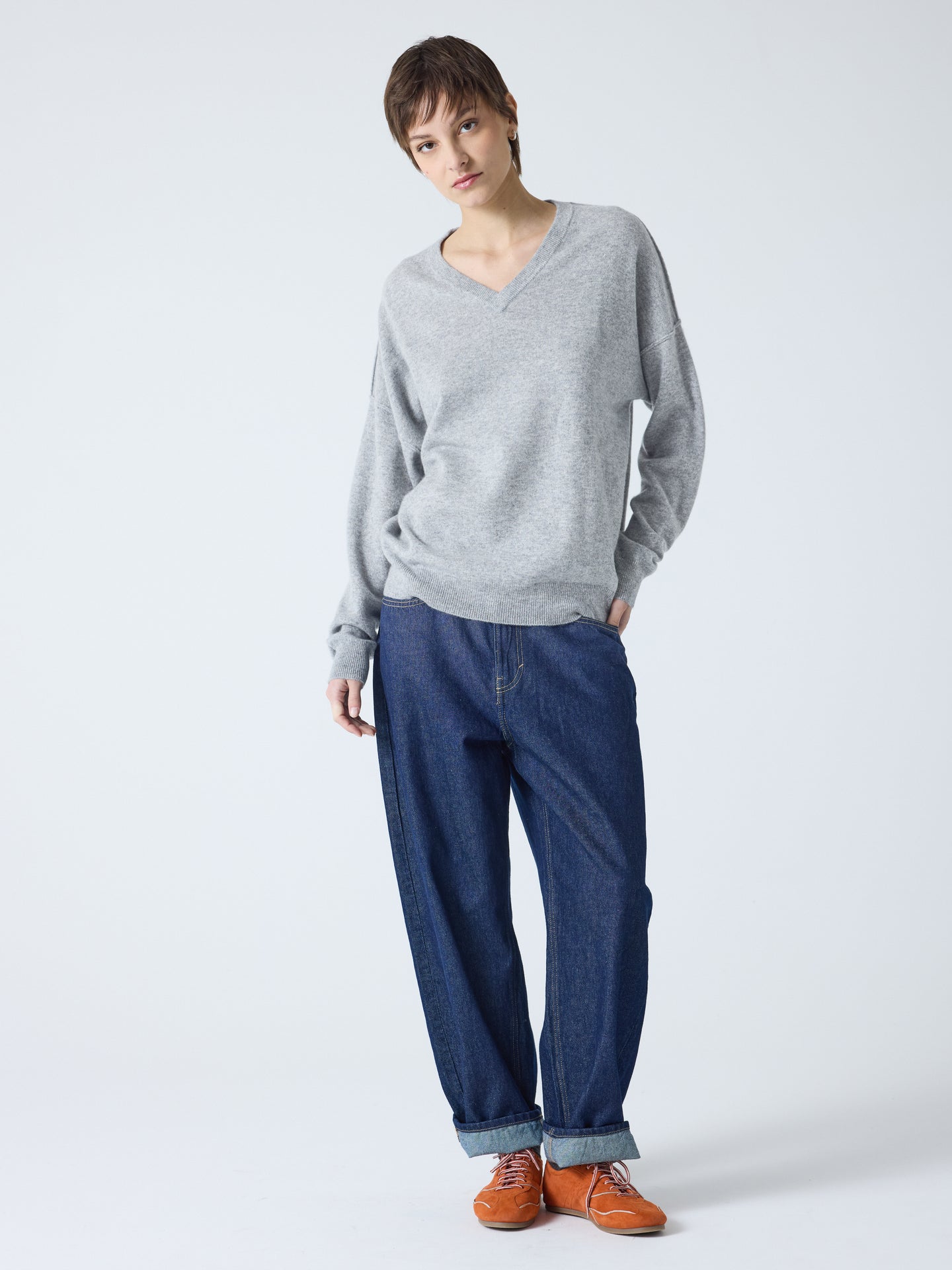 arden - Pull col V 100% cachemire - light heather grey