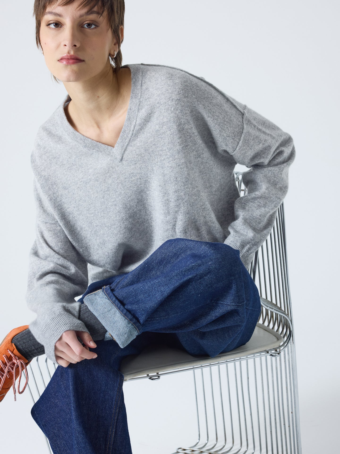 arden - Pull col V 100% cachemire - light heather grey