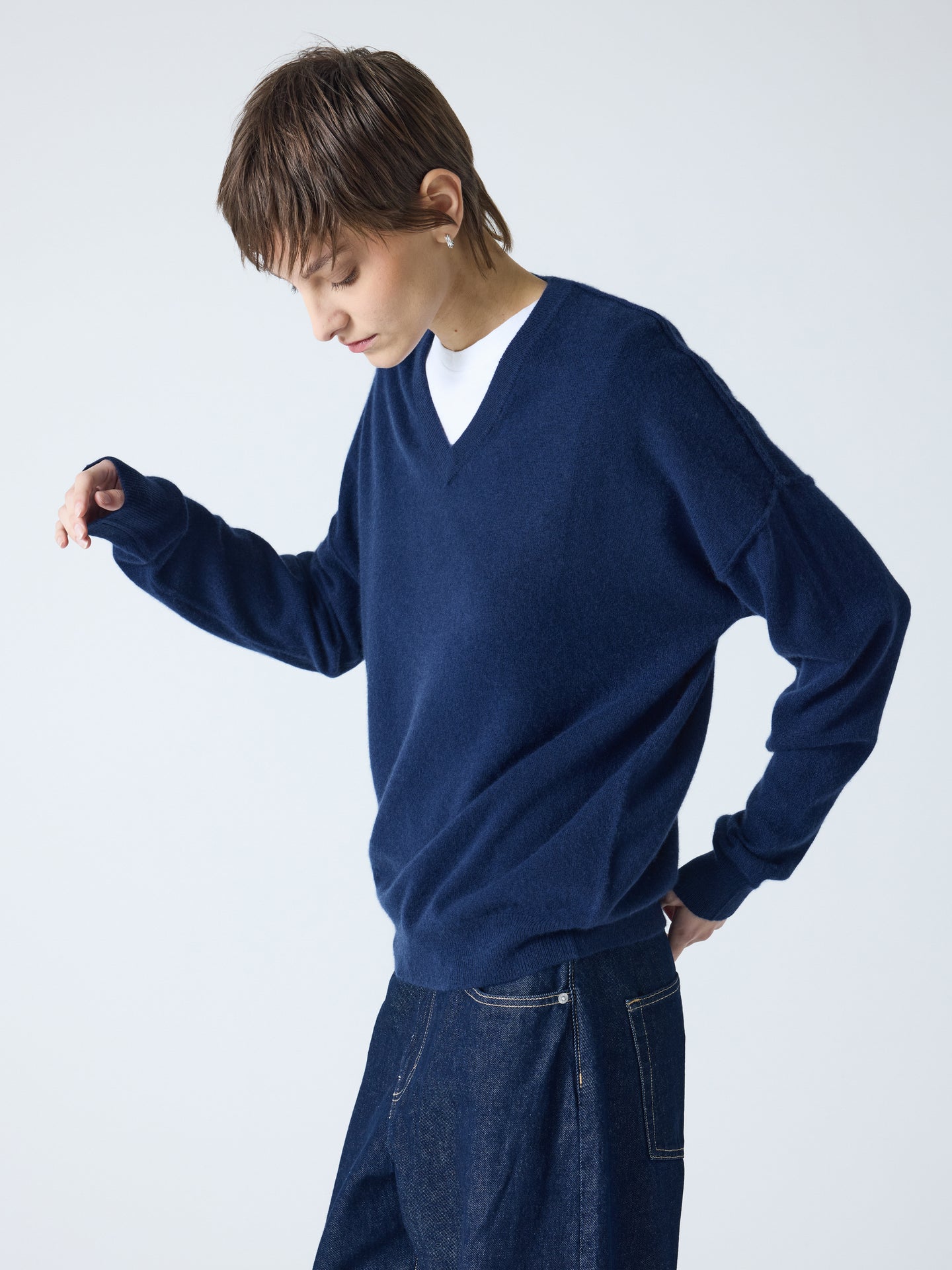 arden - Pull col V 100% cachemire - navy