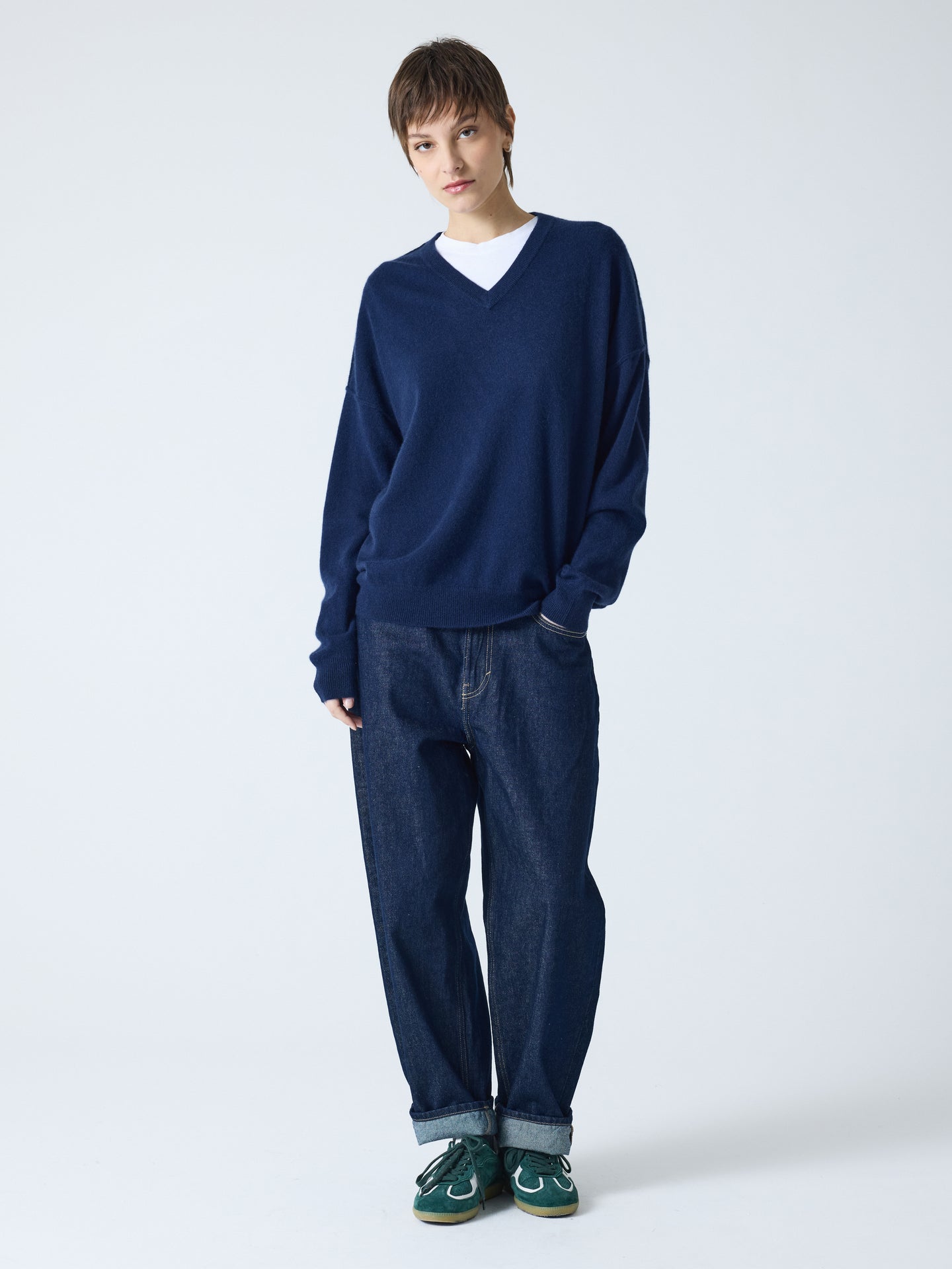 arden - Pull col V 100% cachemire - navy