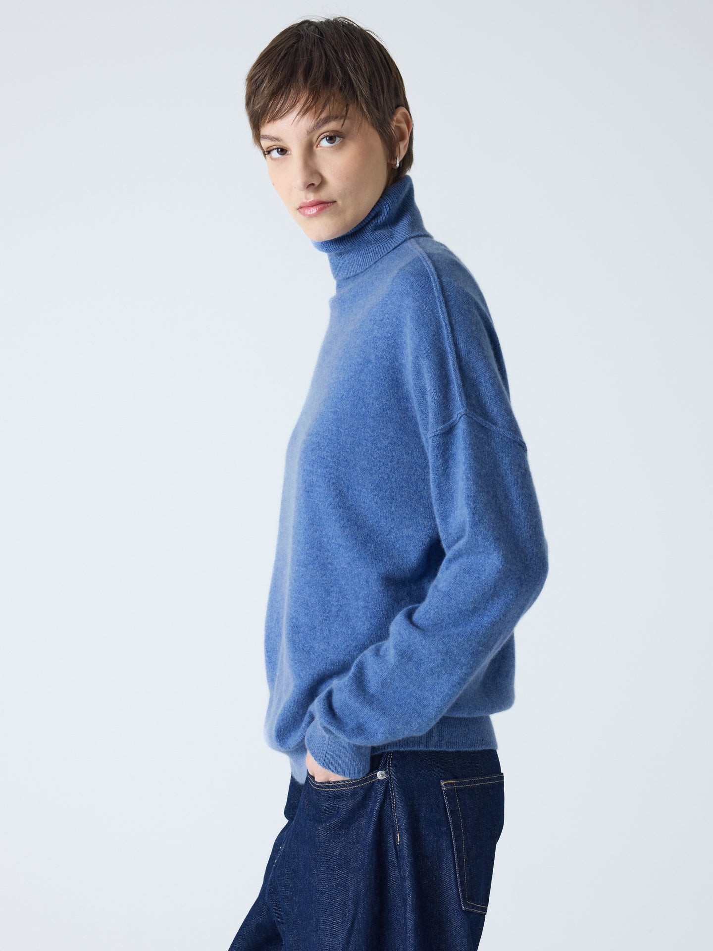 owen - Pull col roulé 100% cachemire - denim