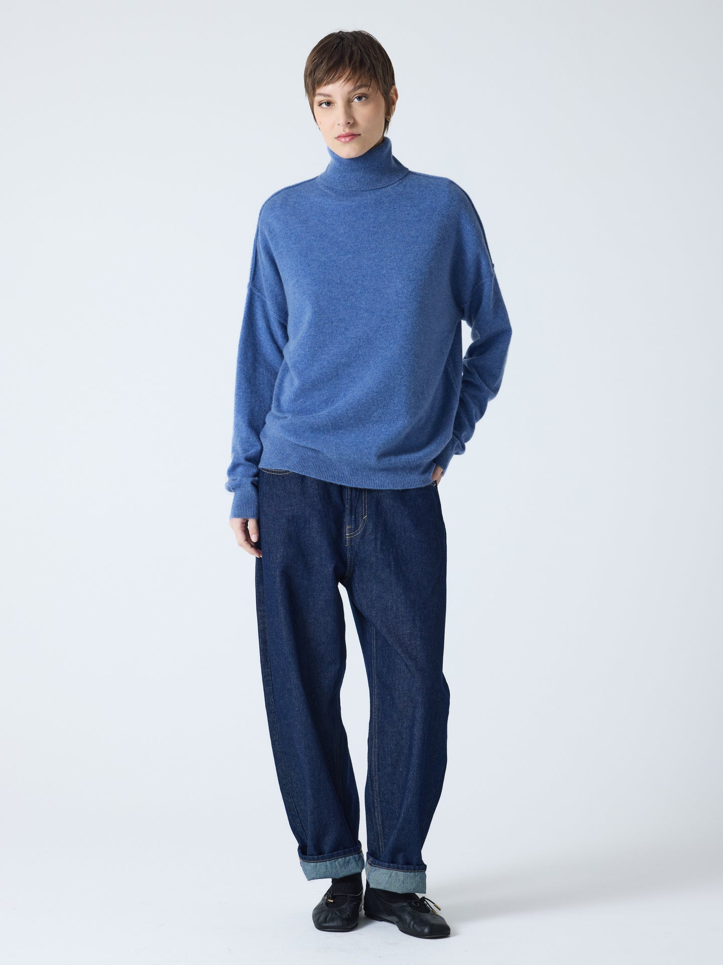 owen - Pull col roulé 100% cachemire - denim