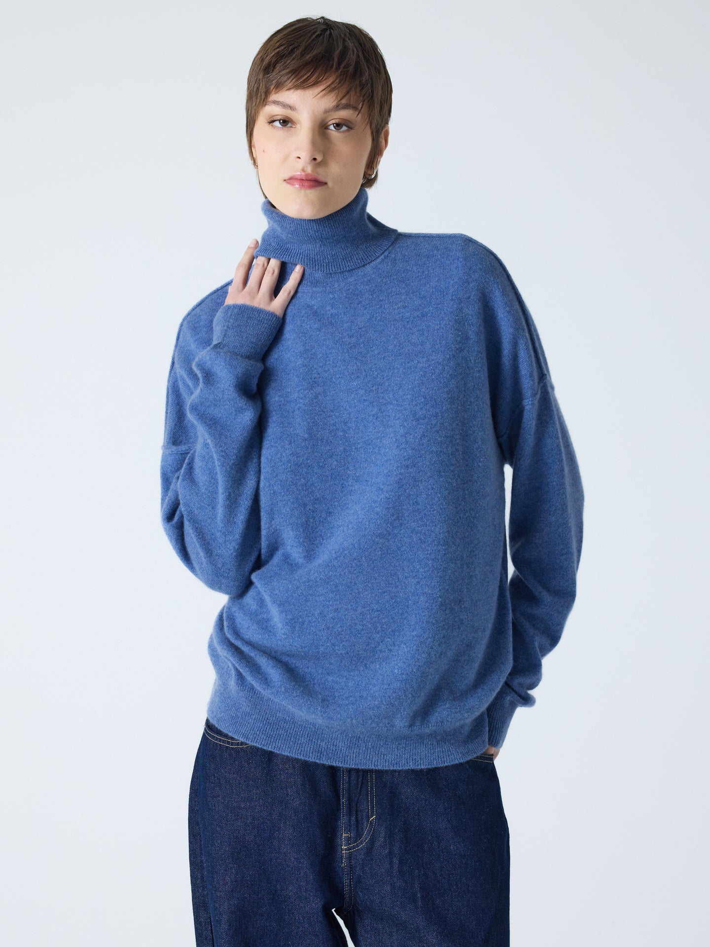 Owen - 100% cashmere turtleneck sweater - denim